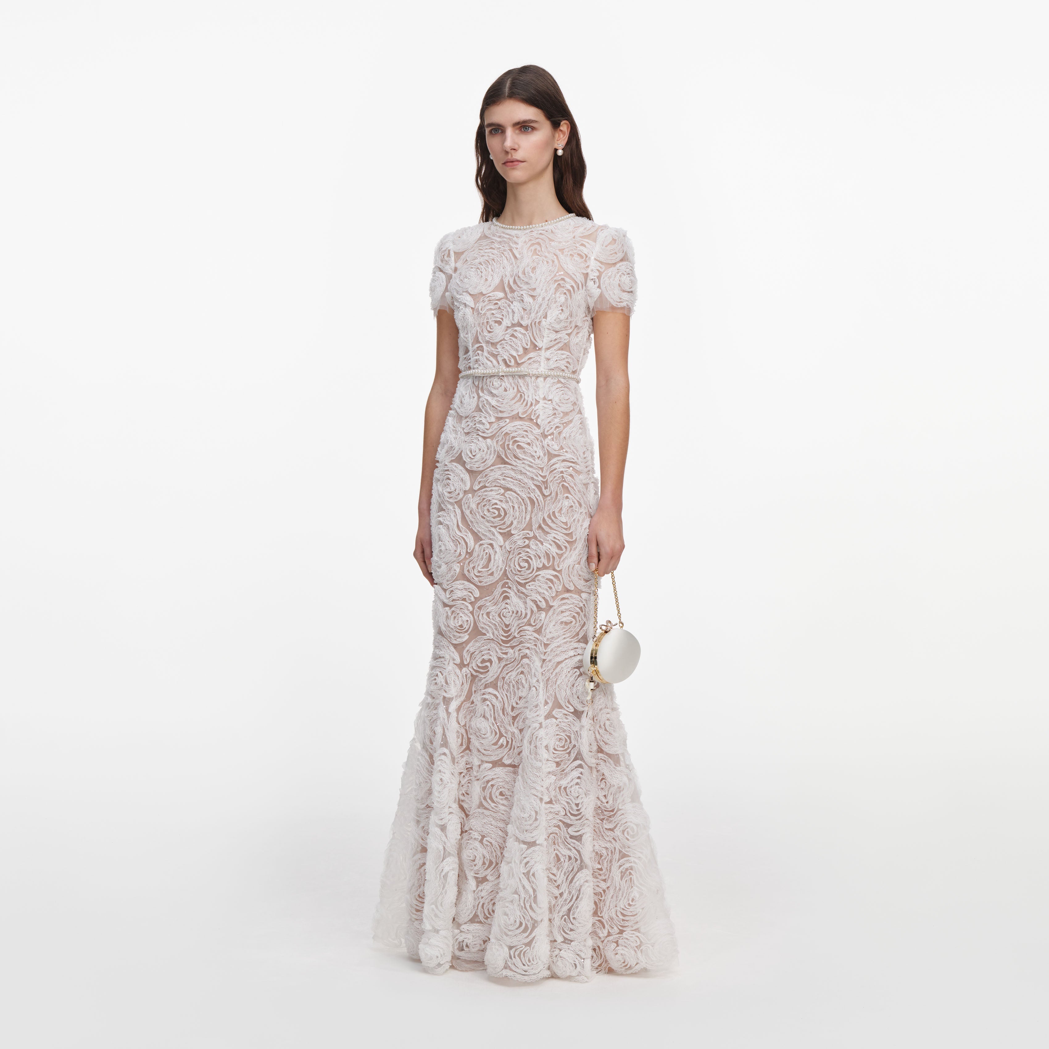 White Tulle Lace Maxi Dress