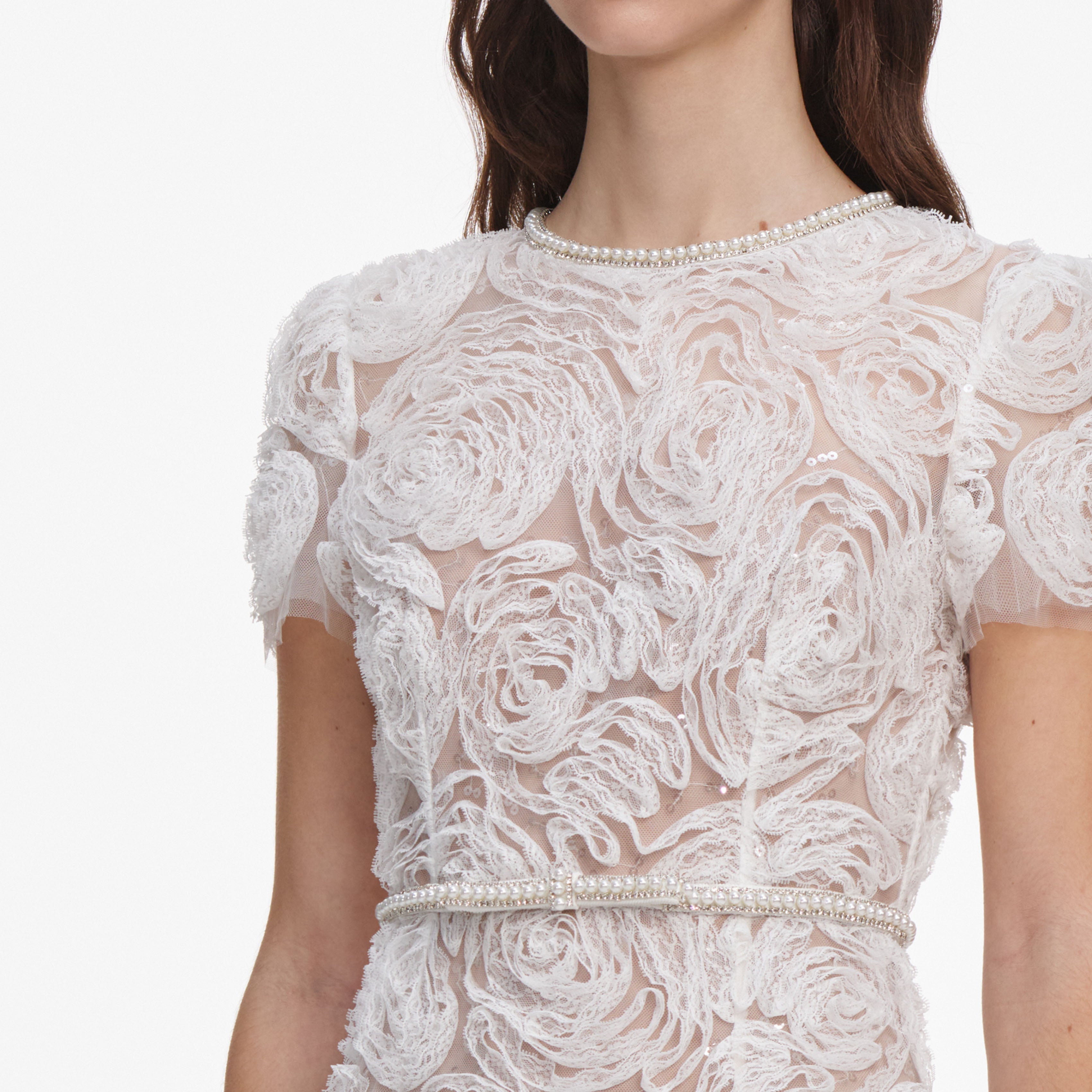 White Tulle Lace Maxi Dress