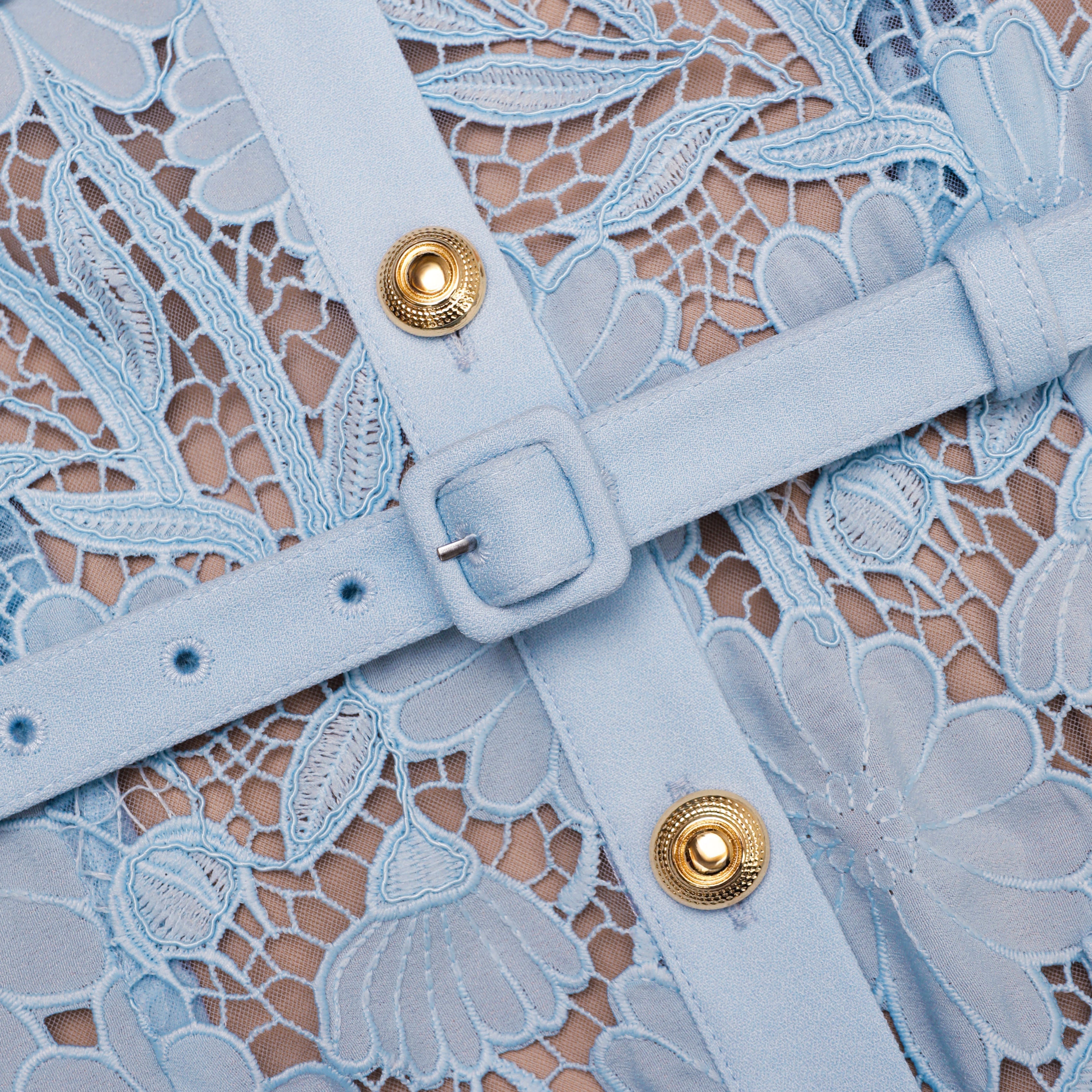 Blue Lace Tie Neck Midi Dress