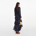 Polka Dot Georgette Ruffle Maxi Dress