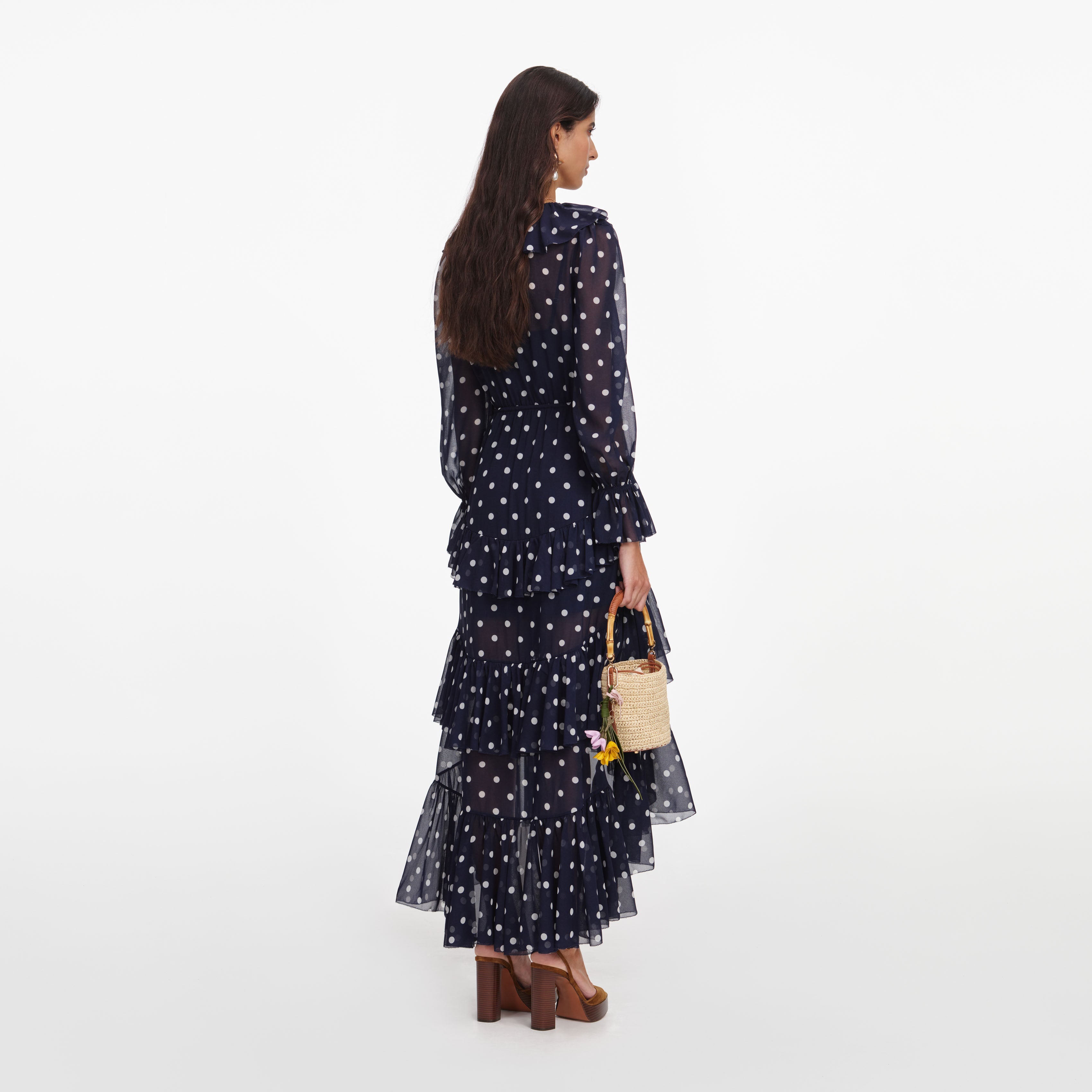 Polka Dot Georgette Ruffle Maxi Dress