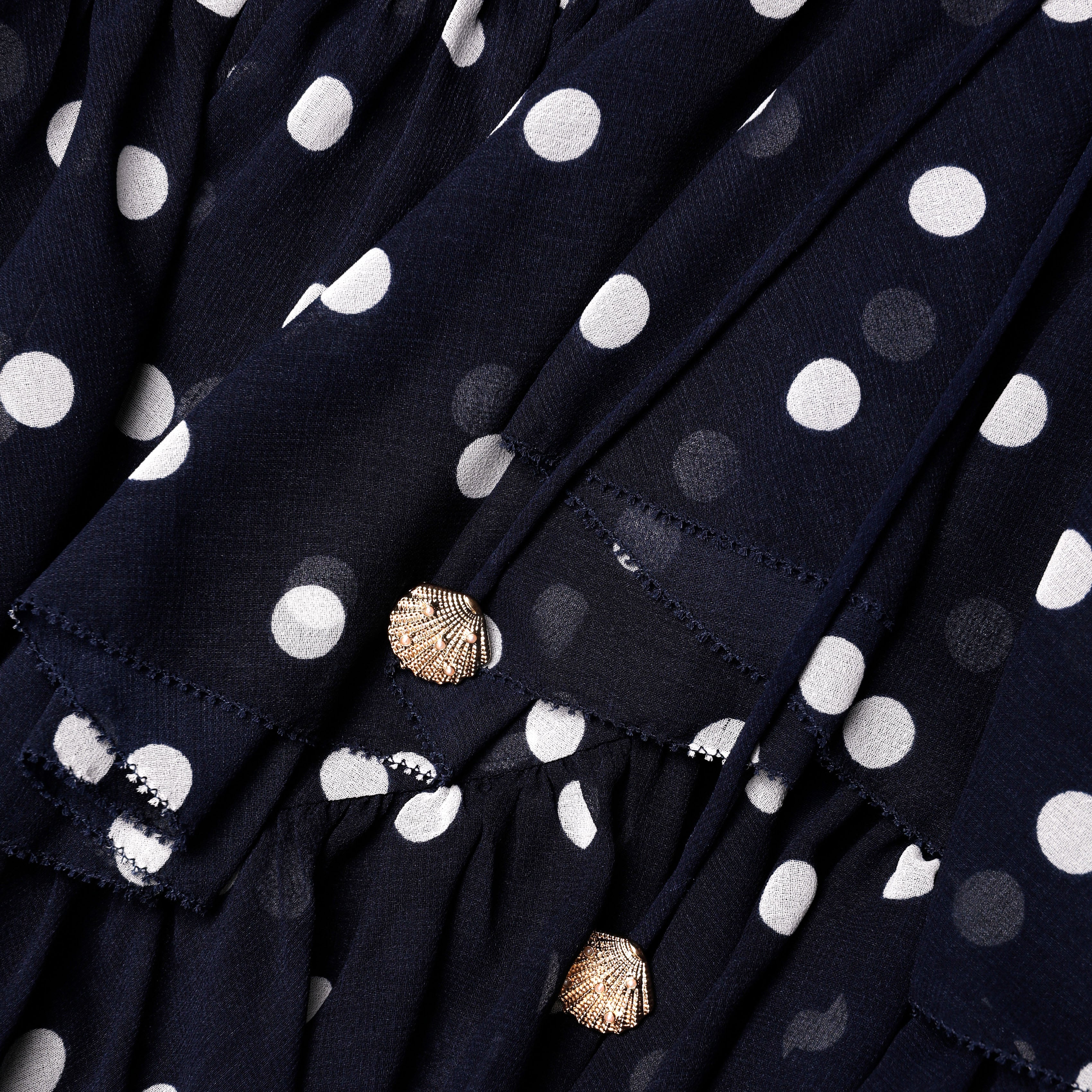 Polka Dot Georgette Ruffle Maxi Dress