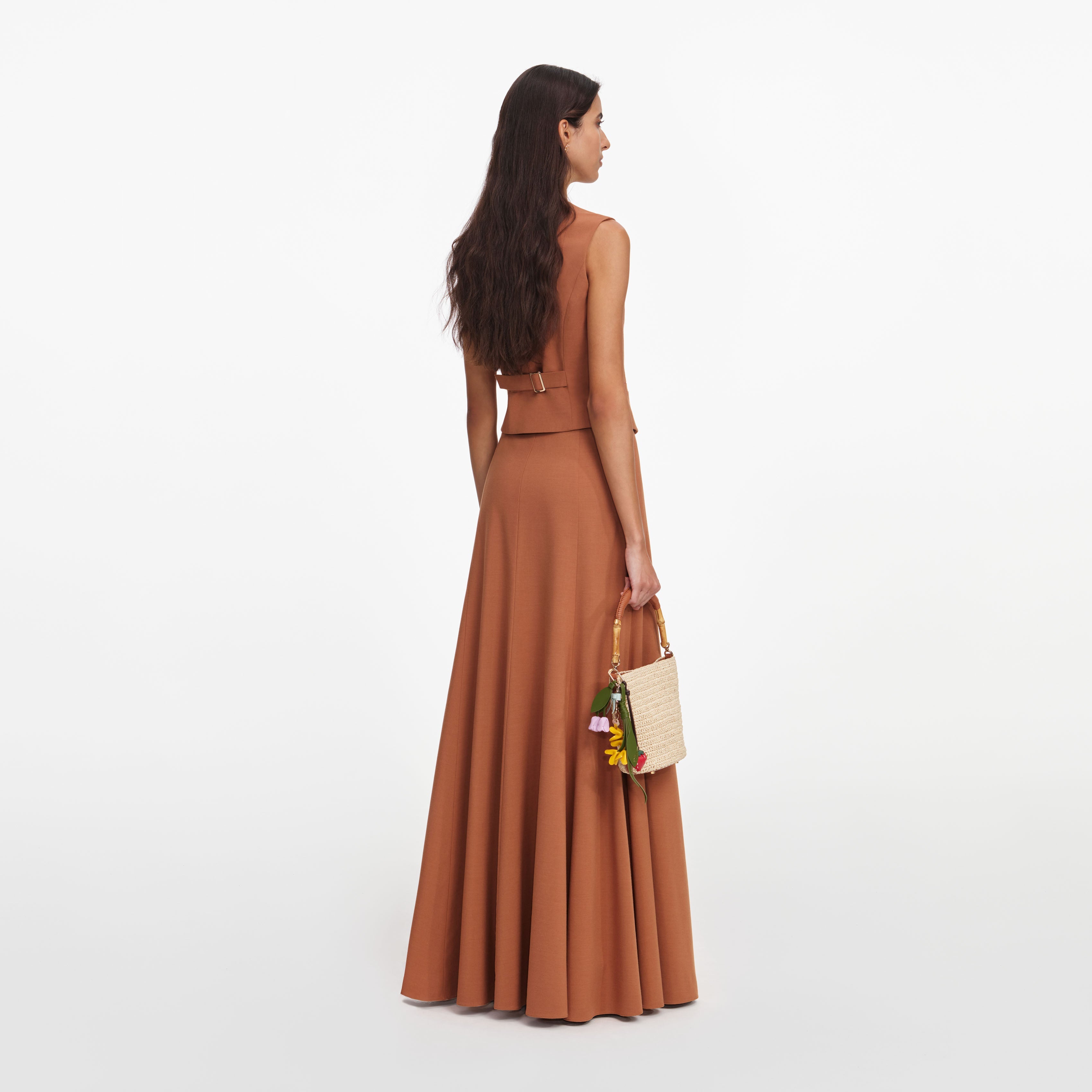 Brown Twill Sleeveless Maxi Dress