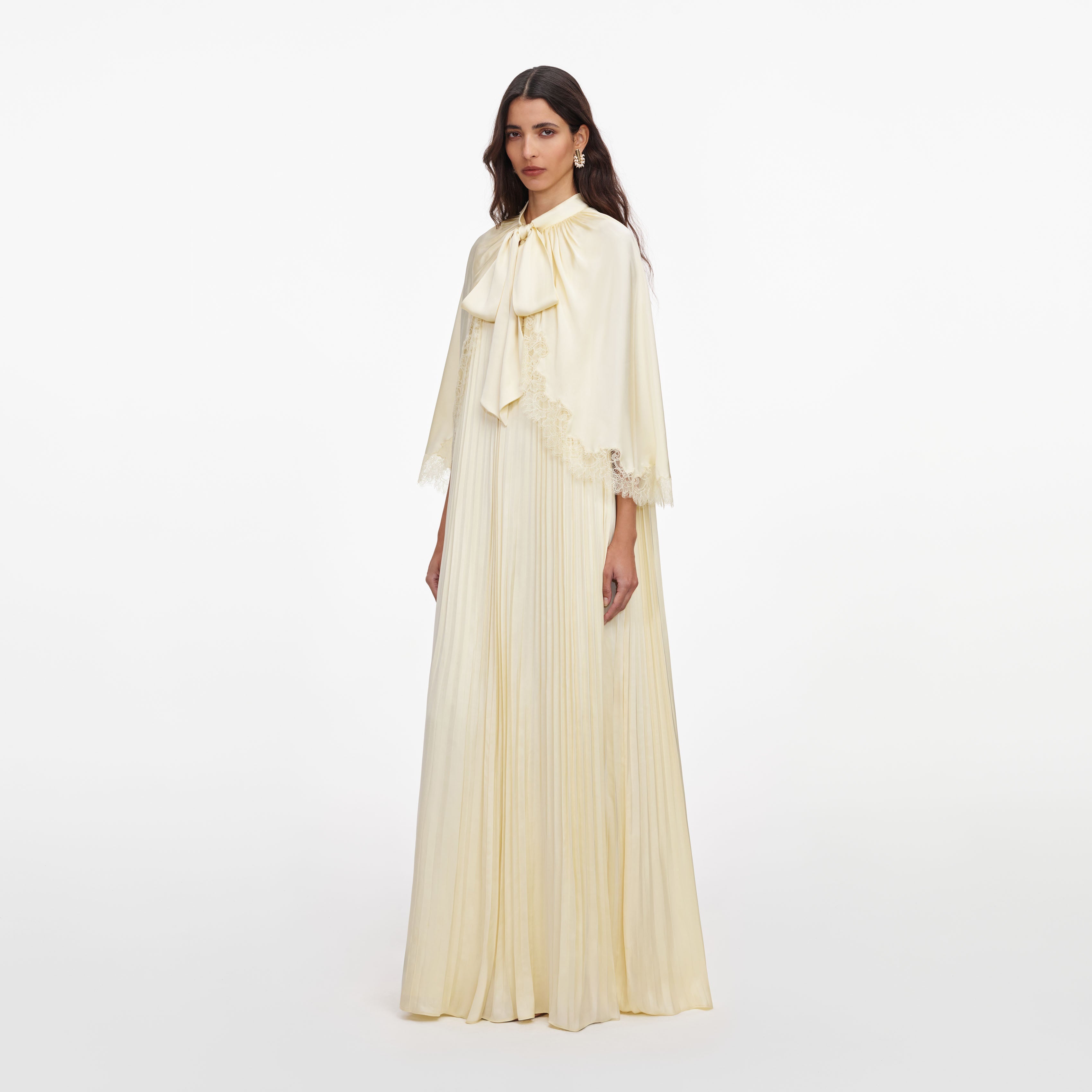 Yellow Tie Neck Cape Maxi Dress
