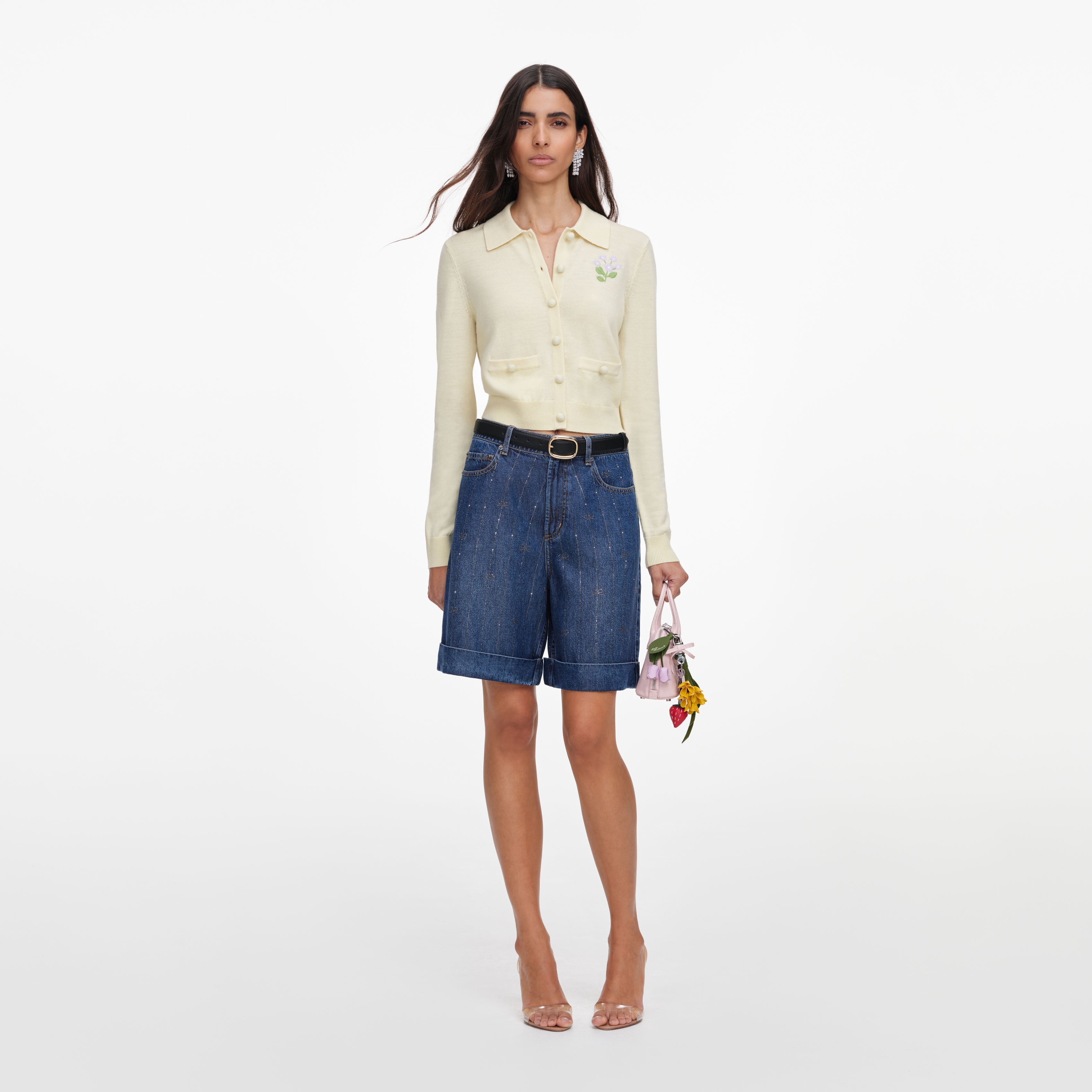 Yellow Flower Embroidered Knit Cardigan