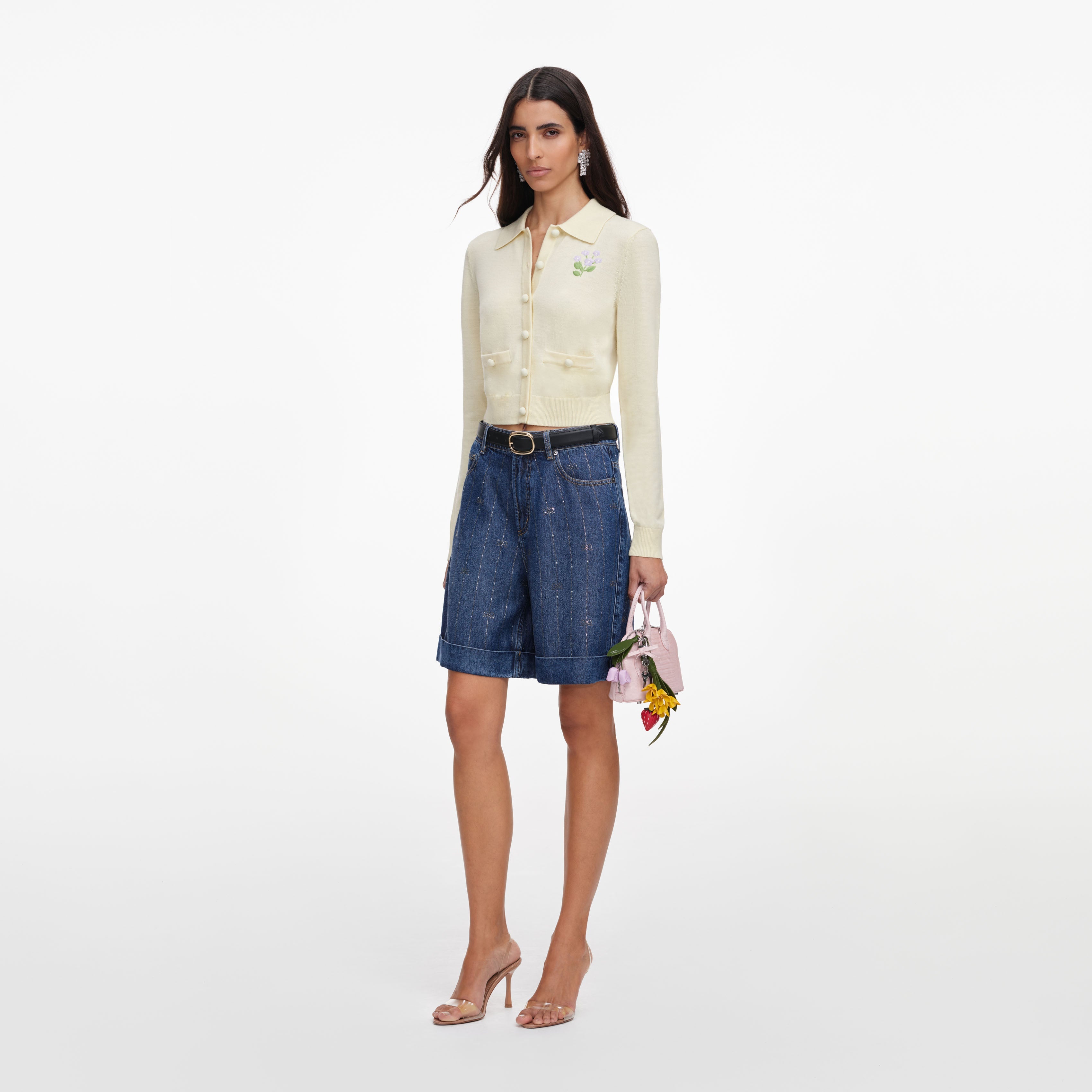 Yellow Flower Embroidered Knit Cardigan