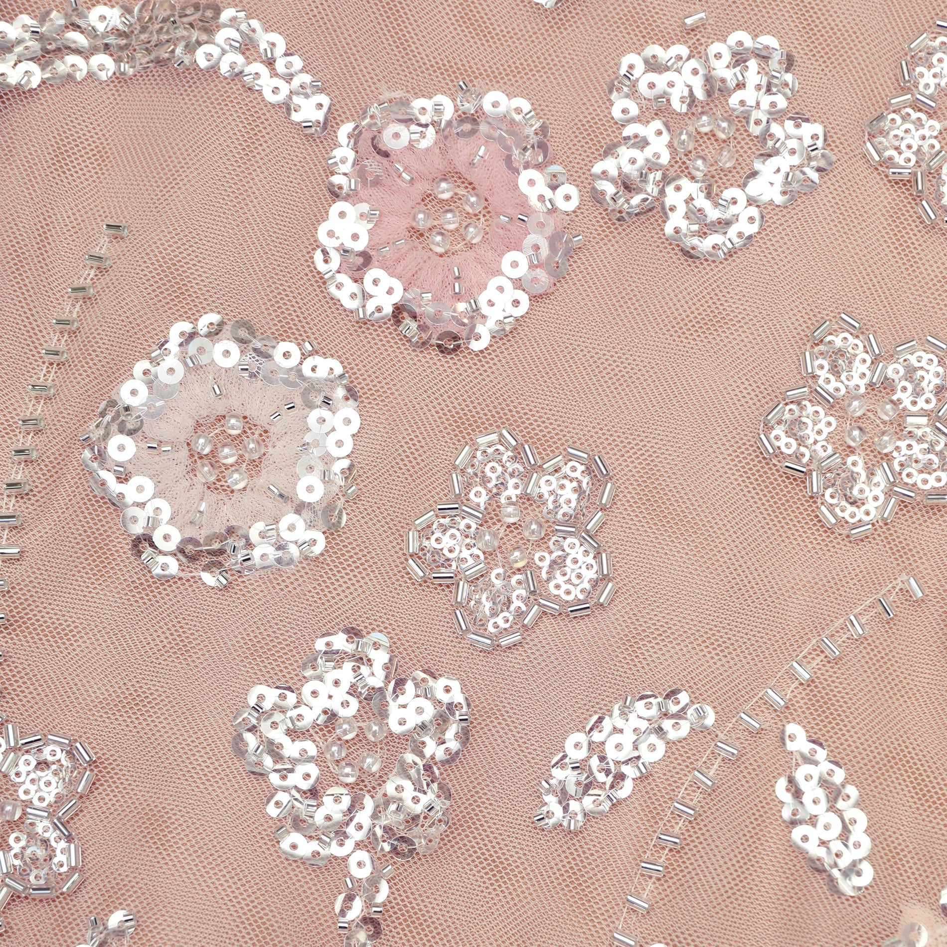 A close up of the fabric for the Pink Flower Sequin Embellished Midi Dress