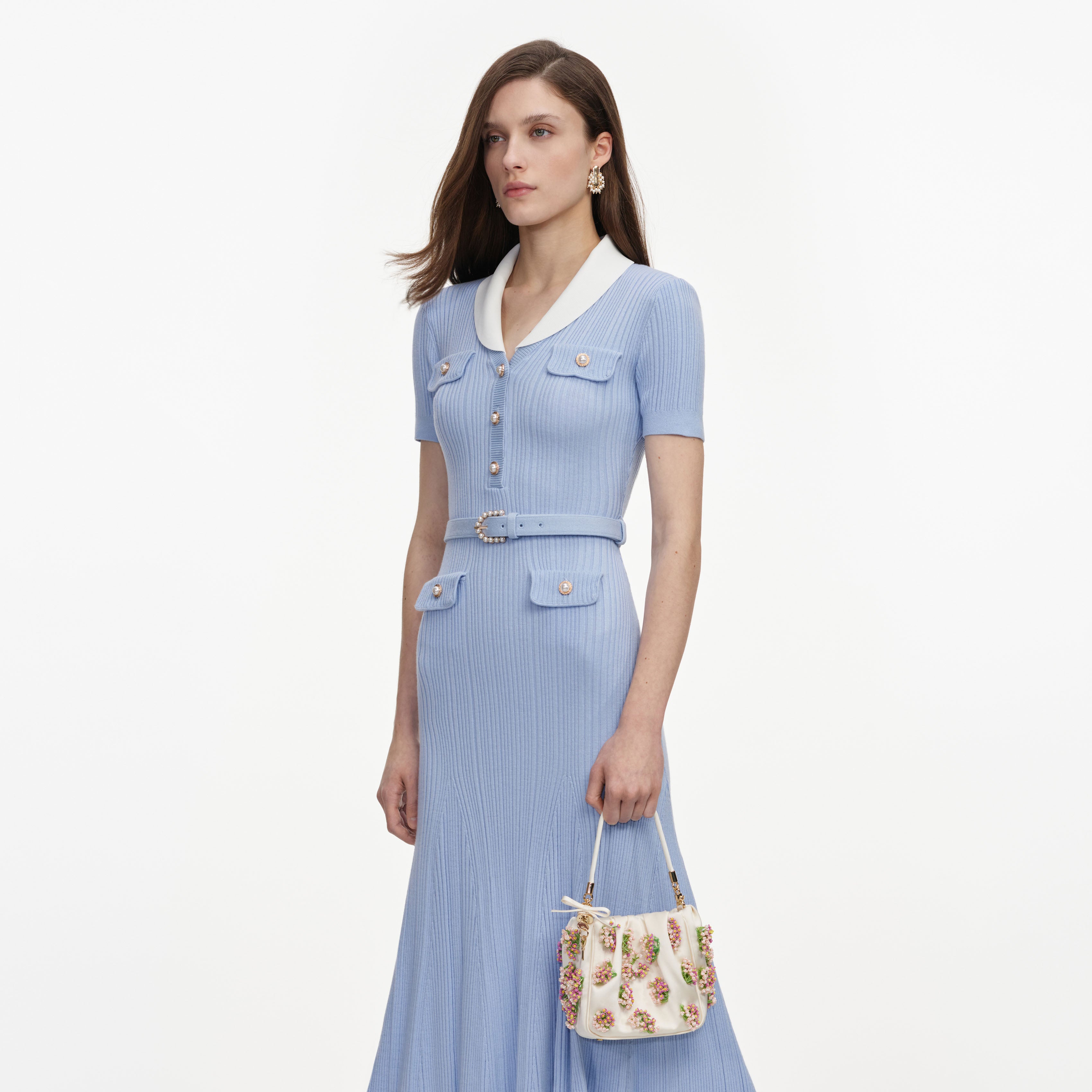 Cream Satin Floral Beaded Tote Bag