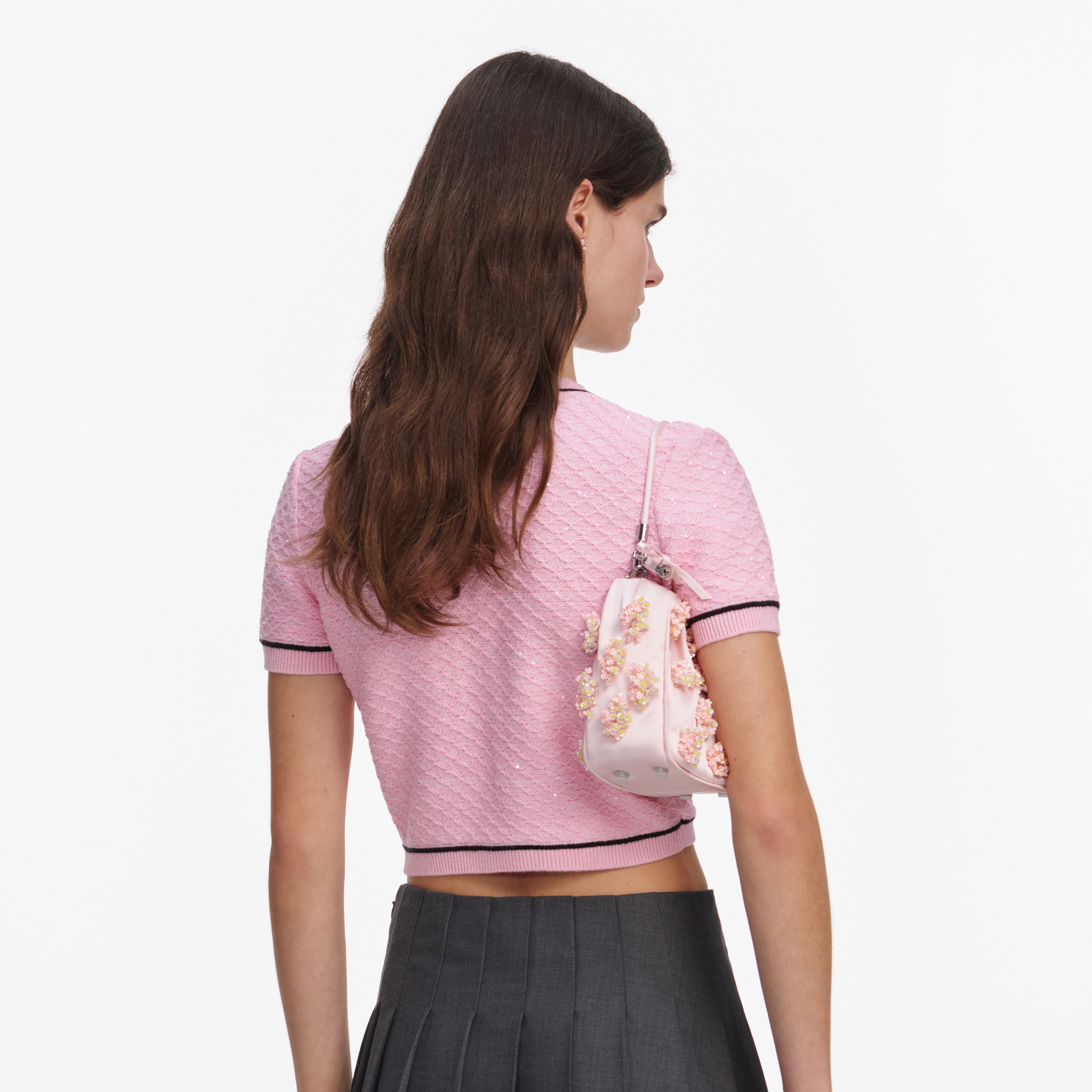 Pink Satin Floral Beaded Tote Bag