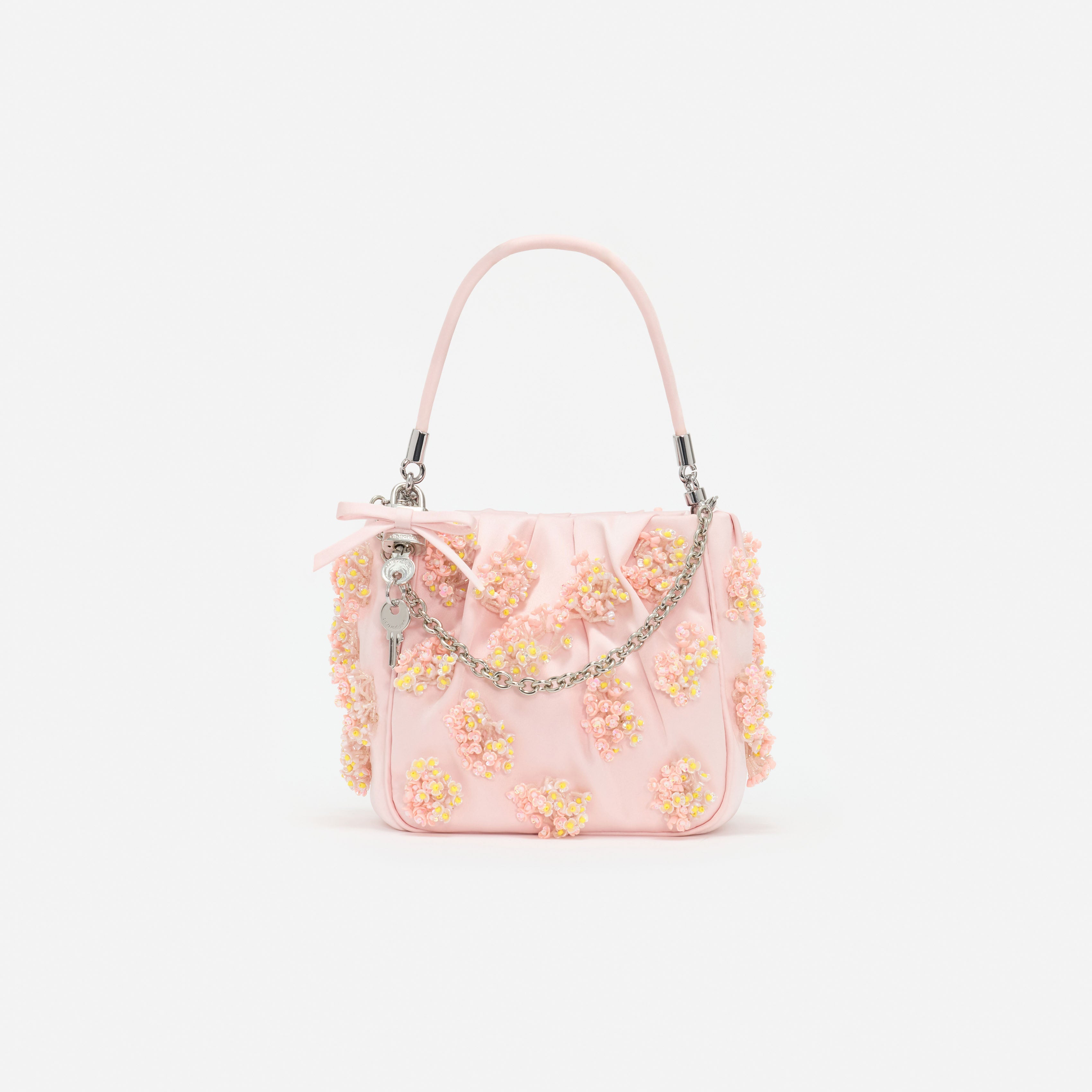 Pink Satin Floral Beaded Tote Bag