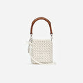 Cream Crystal Chain Mini Tote Bag