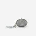 Grey Oval Crystal Chain Clutch Bag