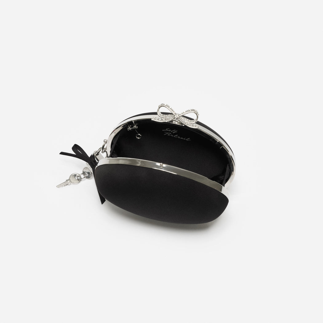 Black Satin Oval Clutch