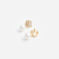 Mini Gold Crystal Flower Pearl Earrings