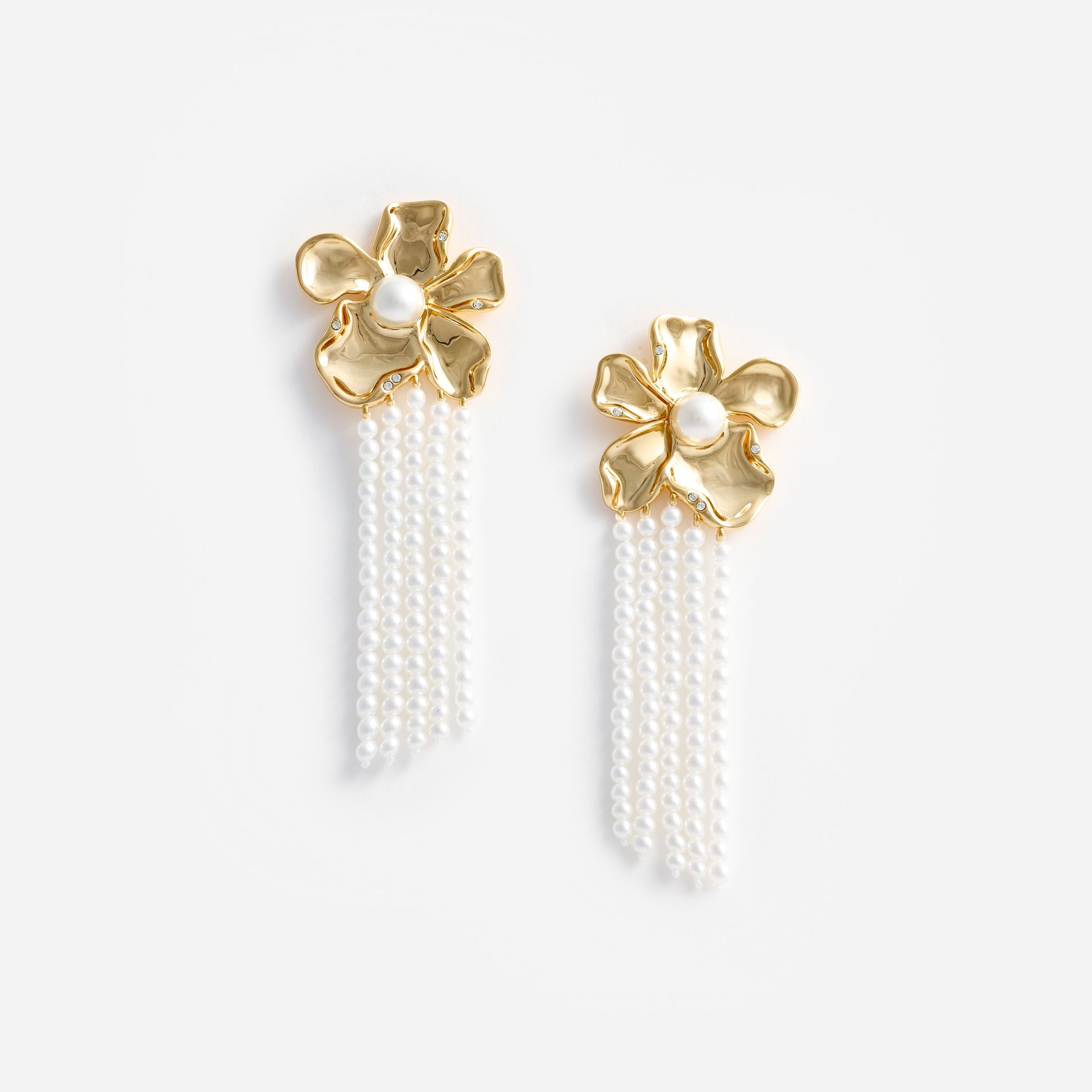 Gold Flower Pearl Dangle Earrings