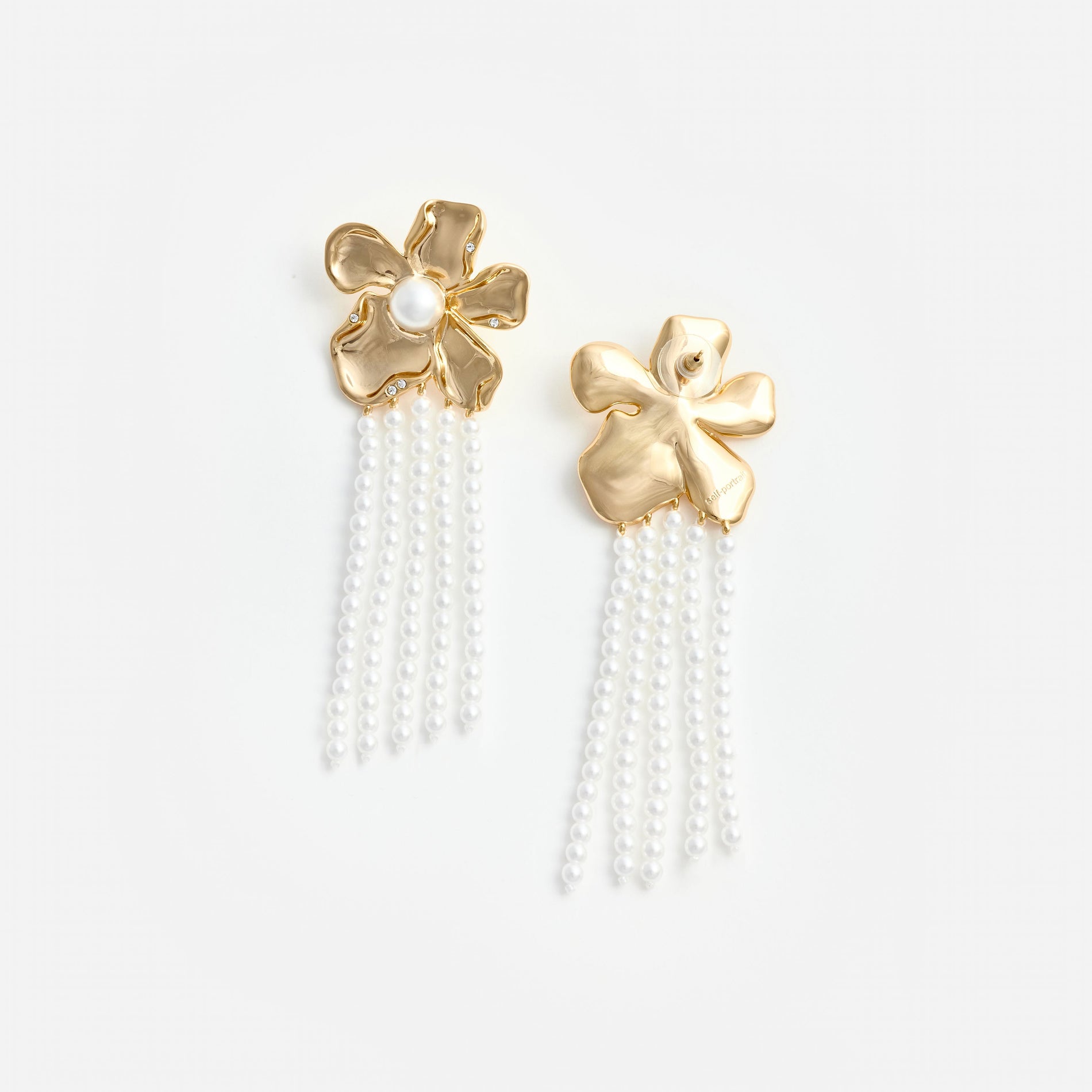 Gold Flower Pearl Dangle Earrings