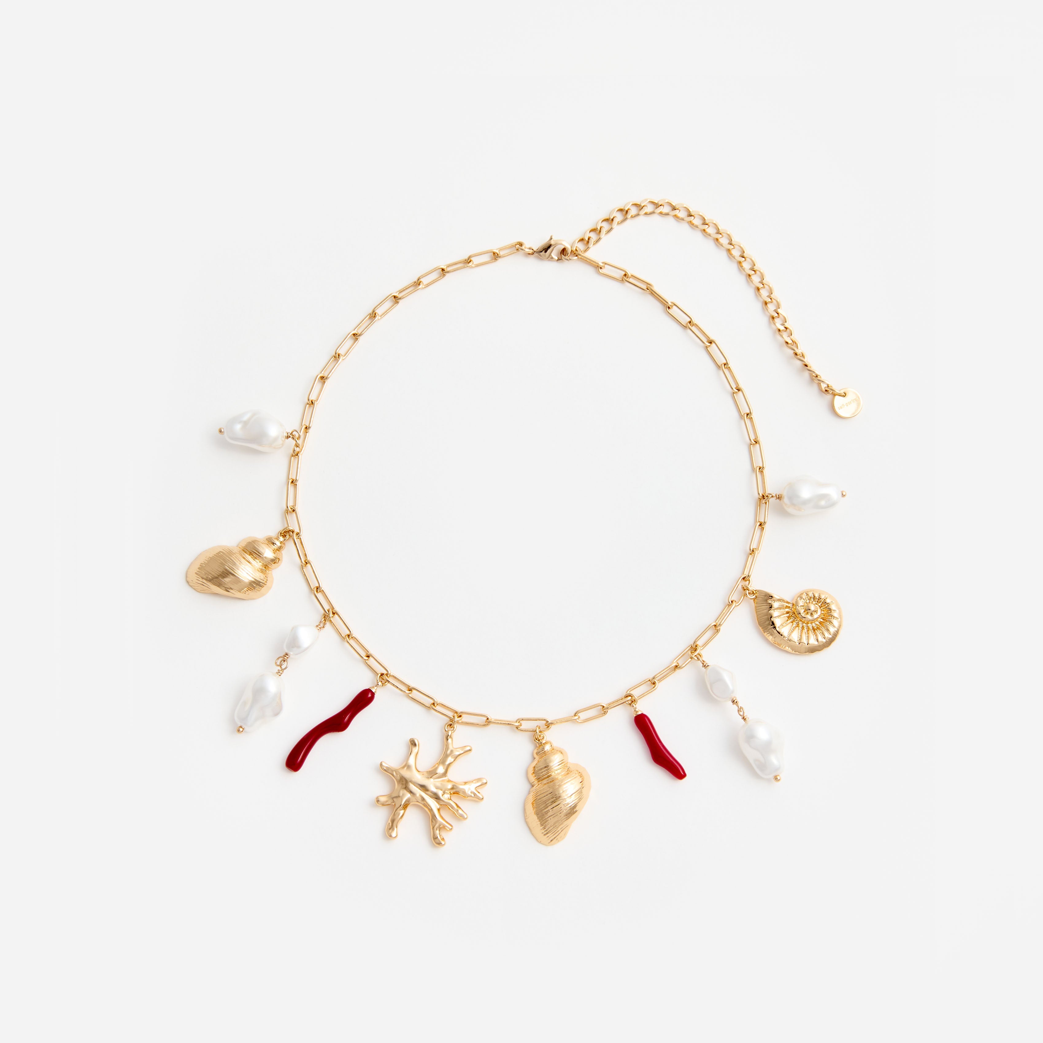 Gold Coral Pearl Charm Necklace