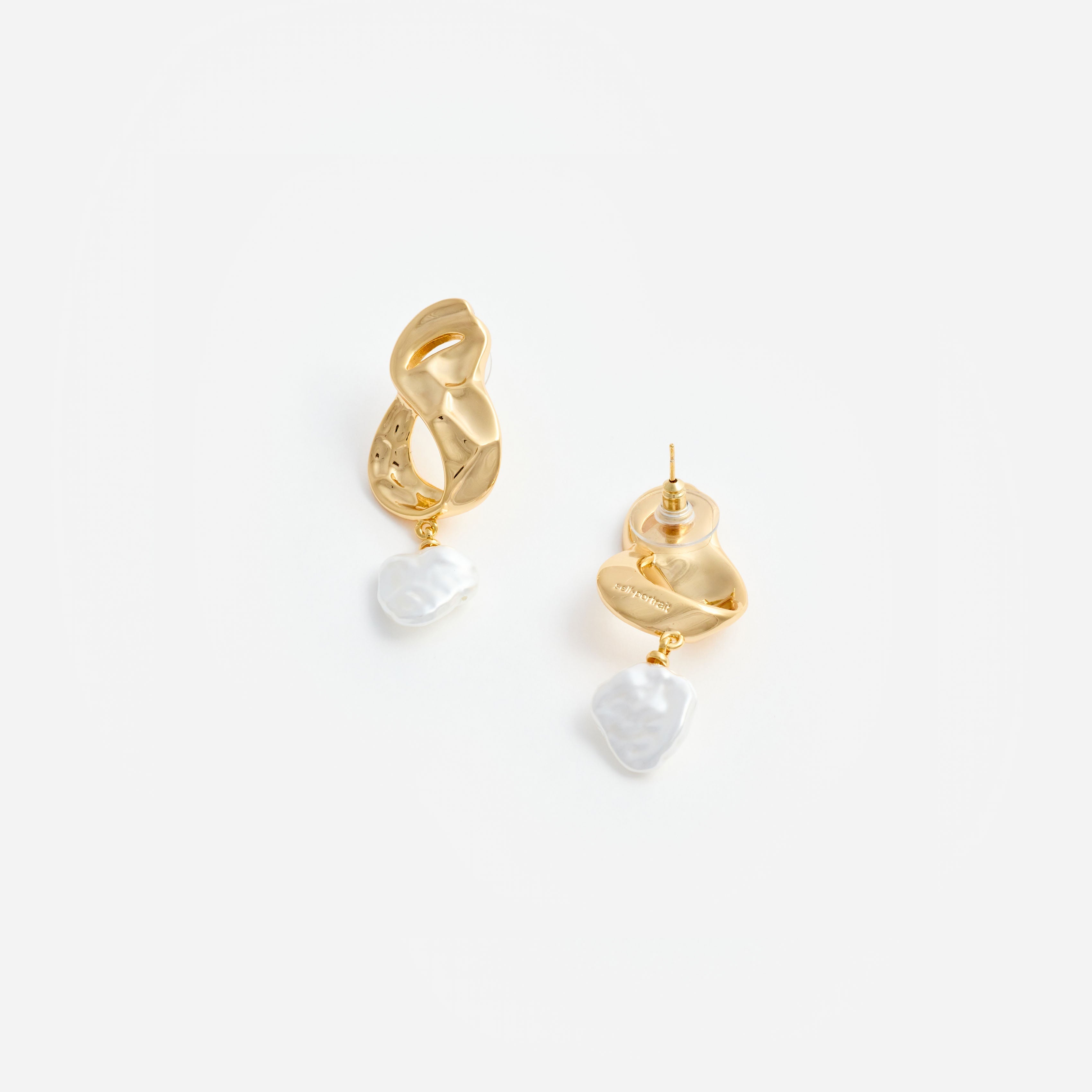 Gold Link Pearl Drop Earrings