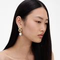 Gold Link Pearl Drop Earrings