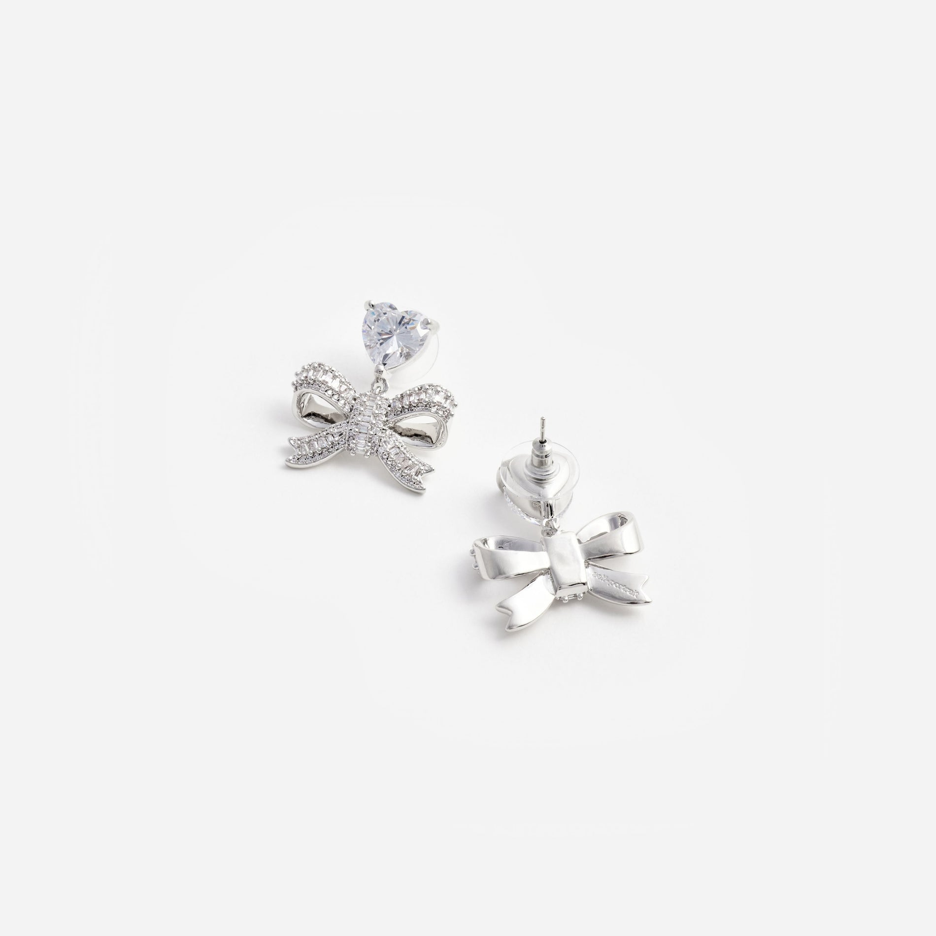 Crystal Heart Bow Drop Earrings