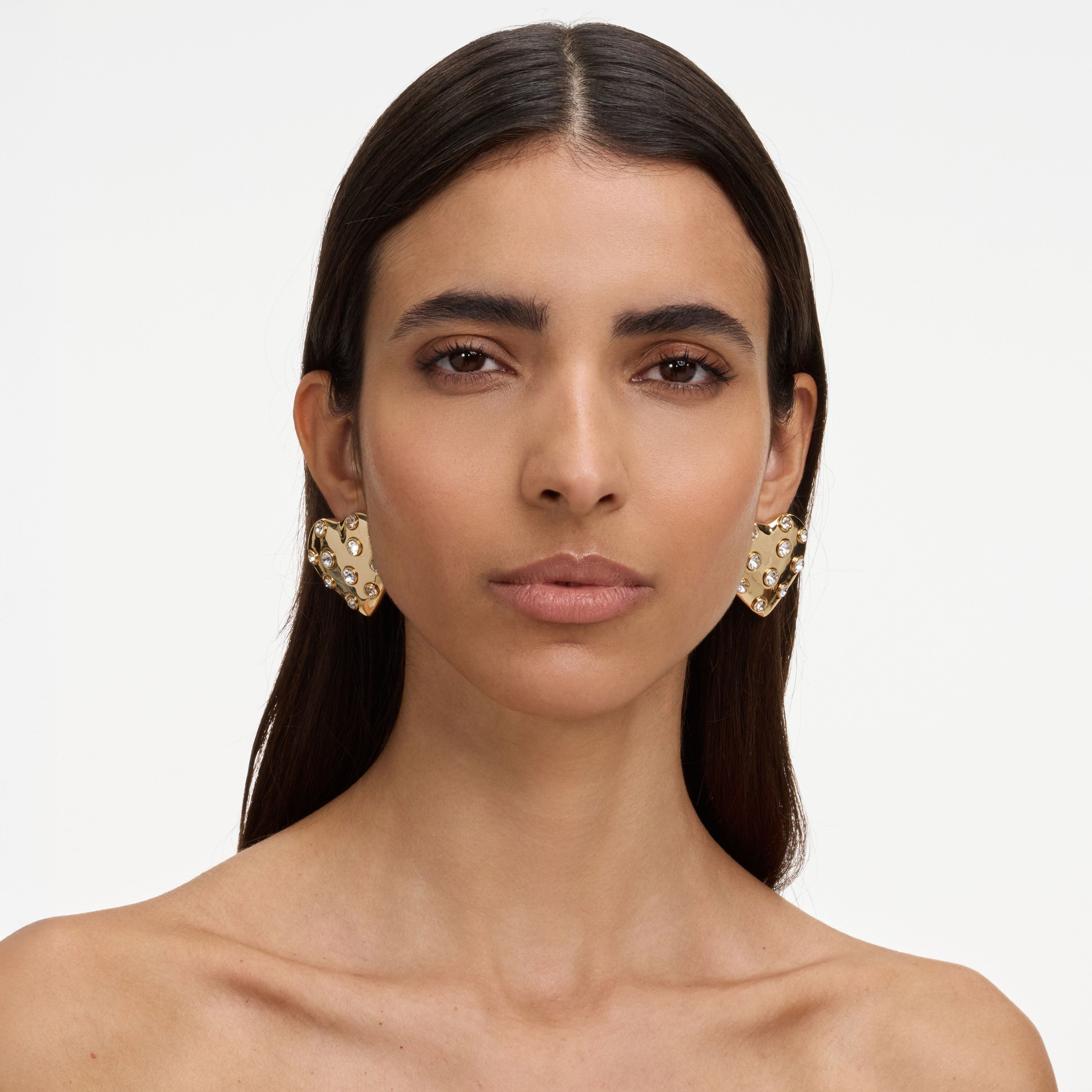 Gold Crystal Heart Earrings