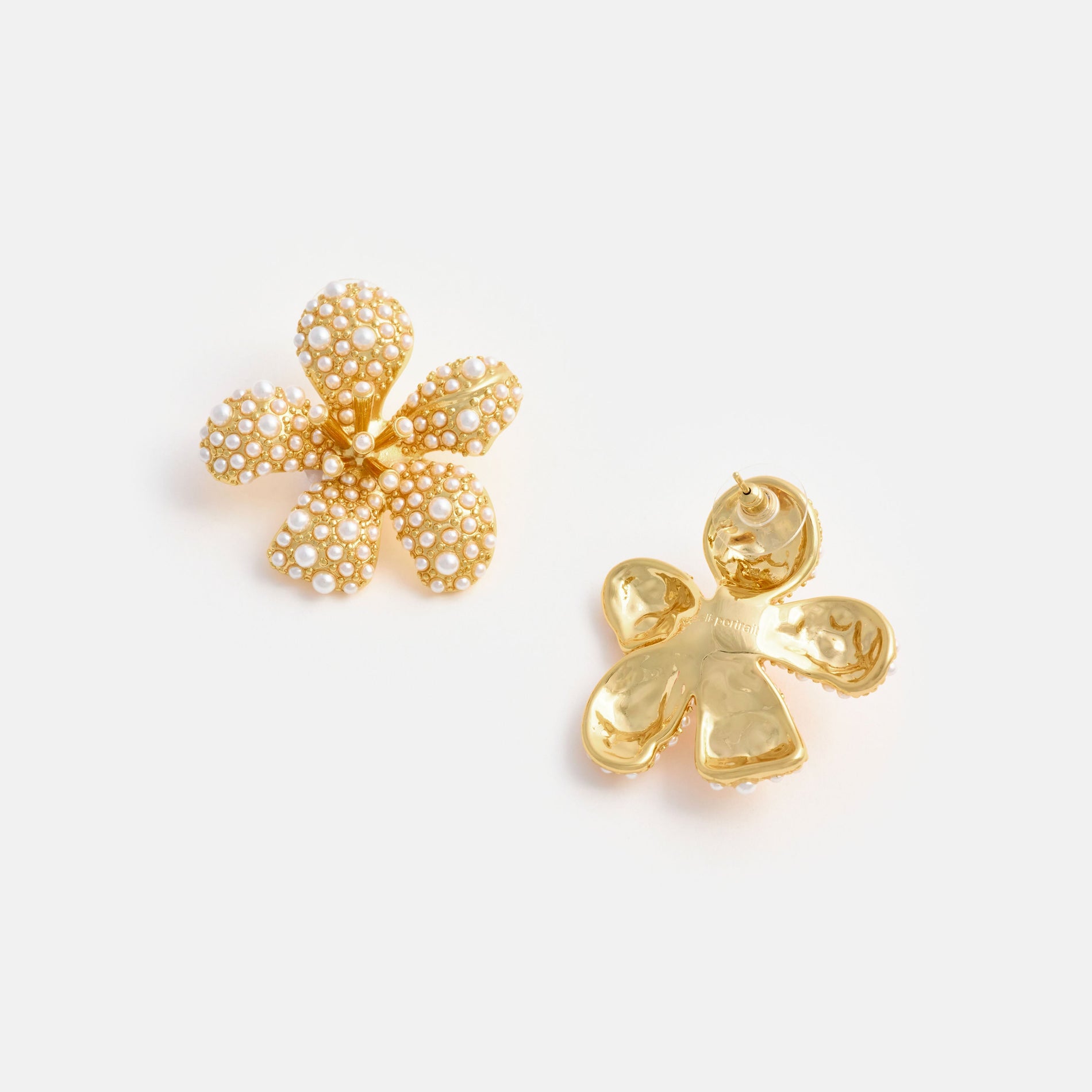Gold Pearl Encrusted Flower Earrings