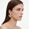 Gold Pearl Encrusted Flower Earrings