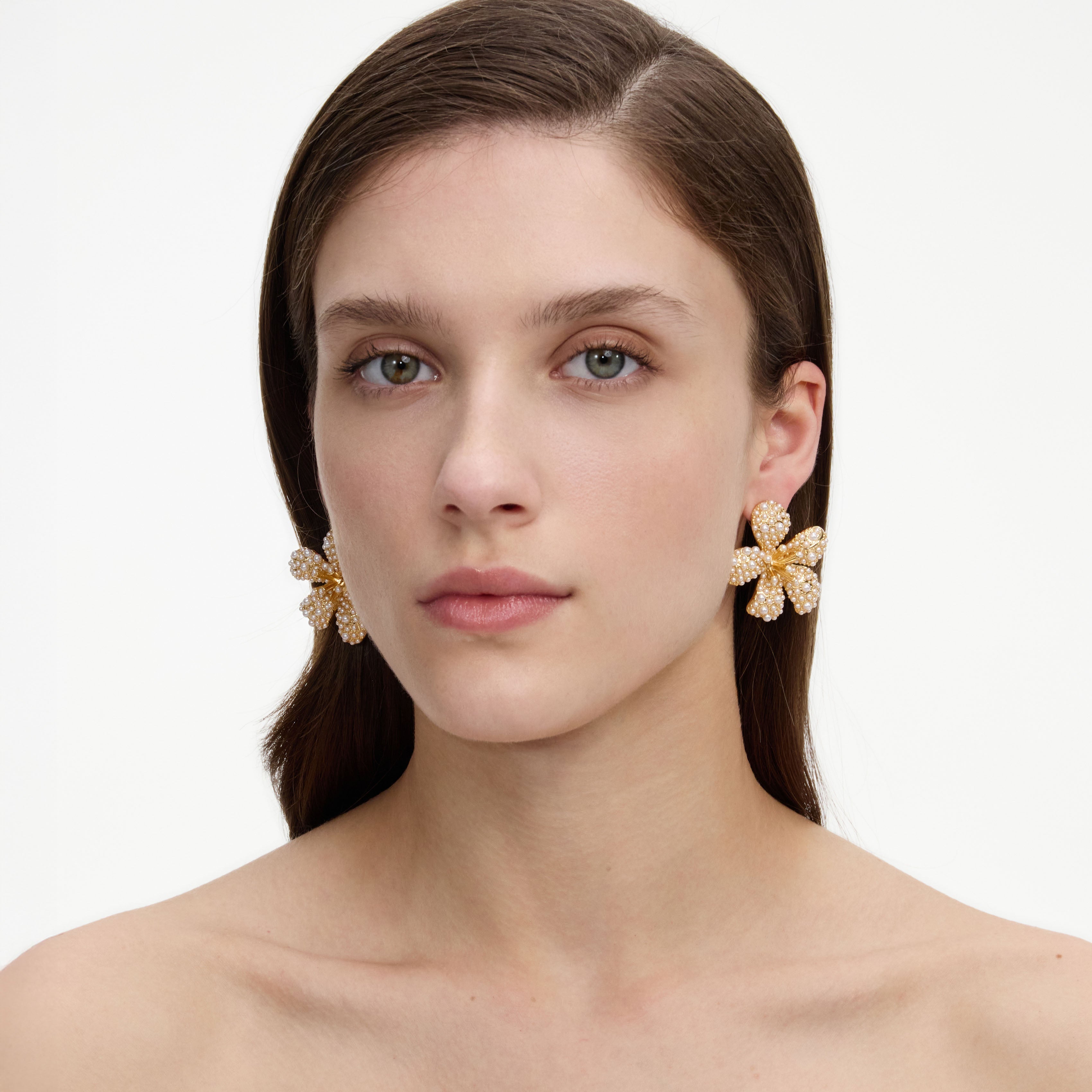 Gold Pearl Encrusted Flower Earrings