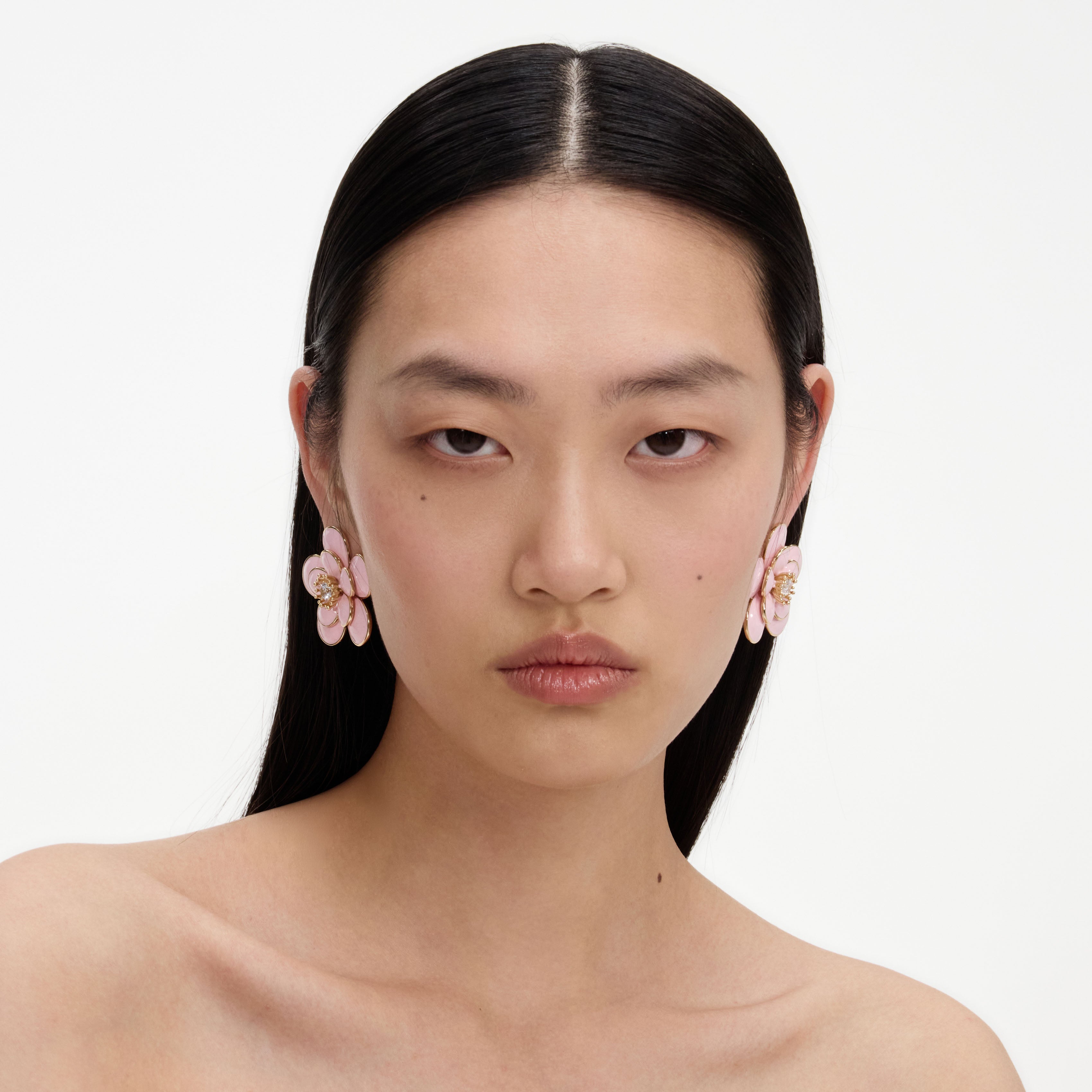 Pink Enamel Flower Earrings