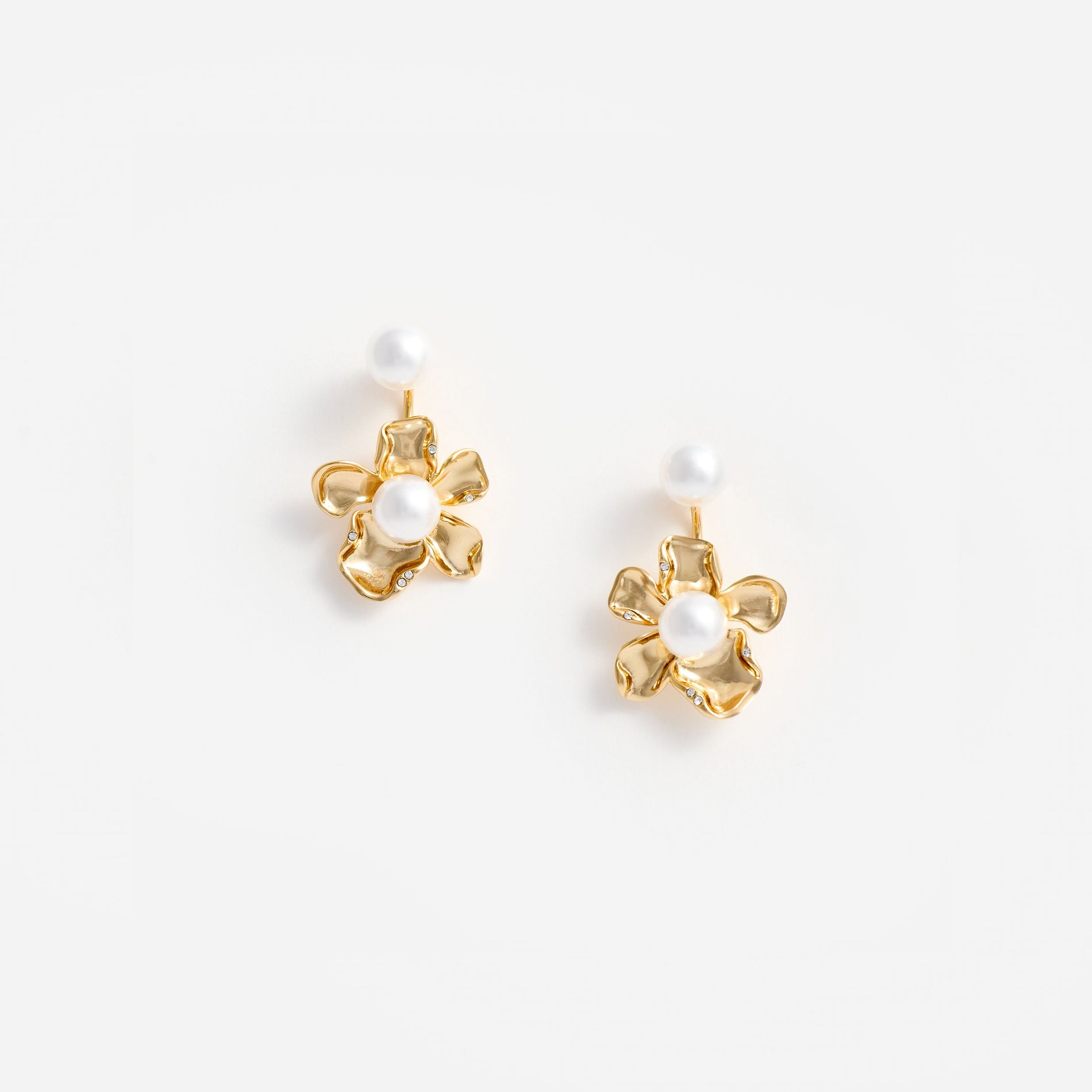 Gold Flower Pearl Jacket Earrings