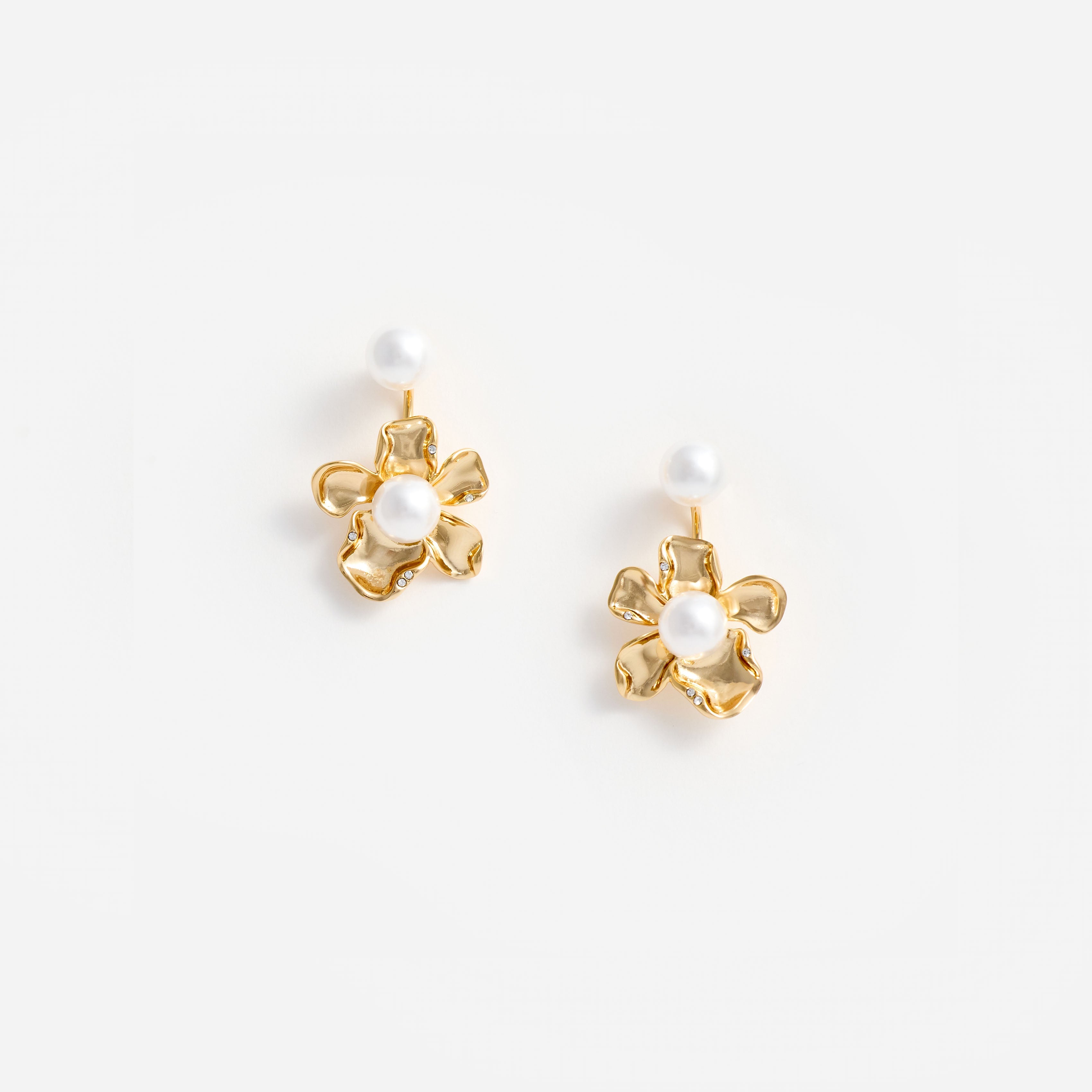 Gold Flower Pearl Jacket Earrings