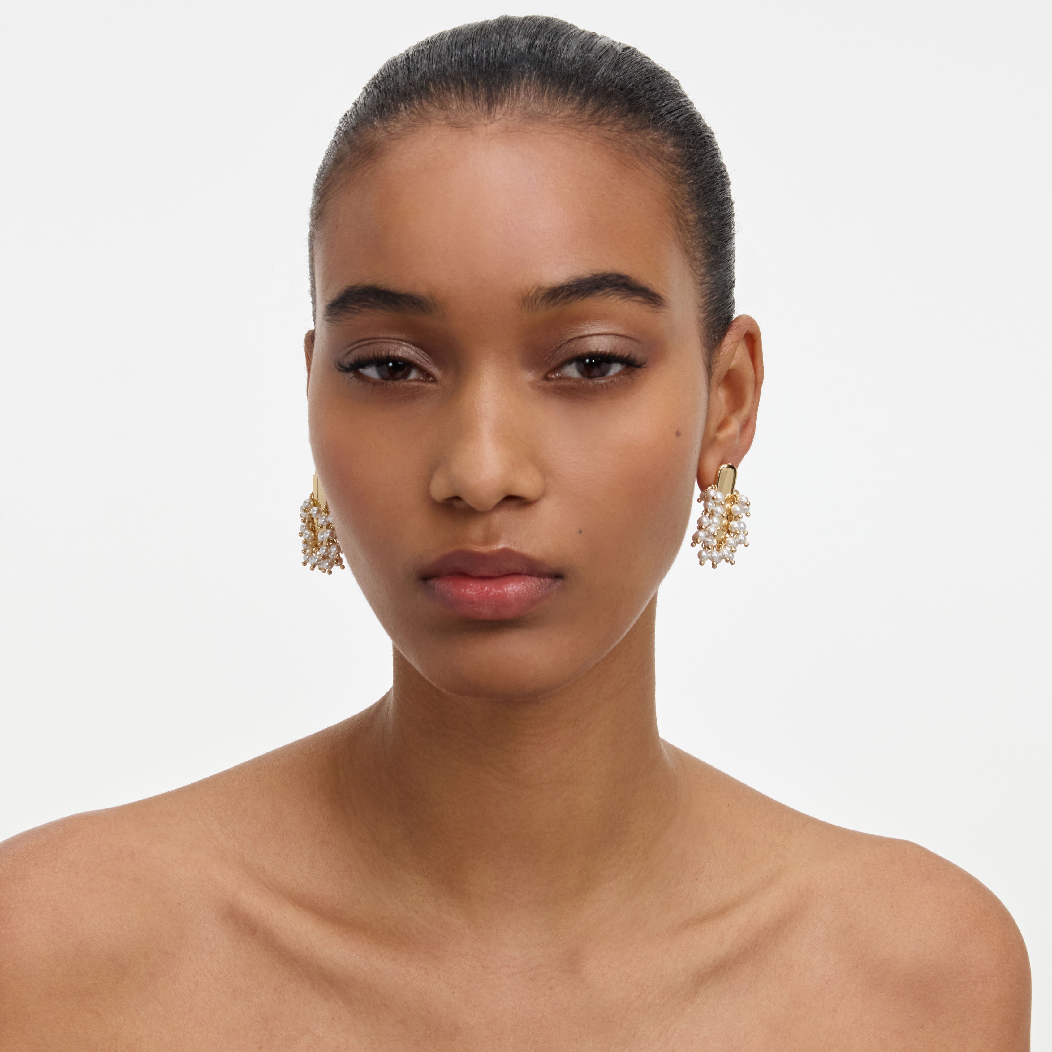 Gold Pearl Cluster Earrings