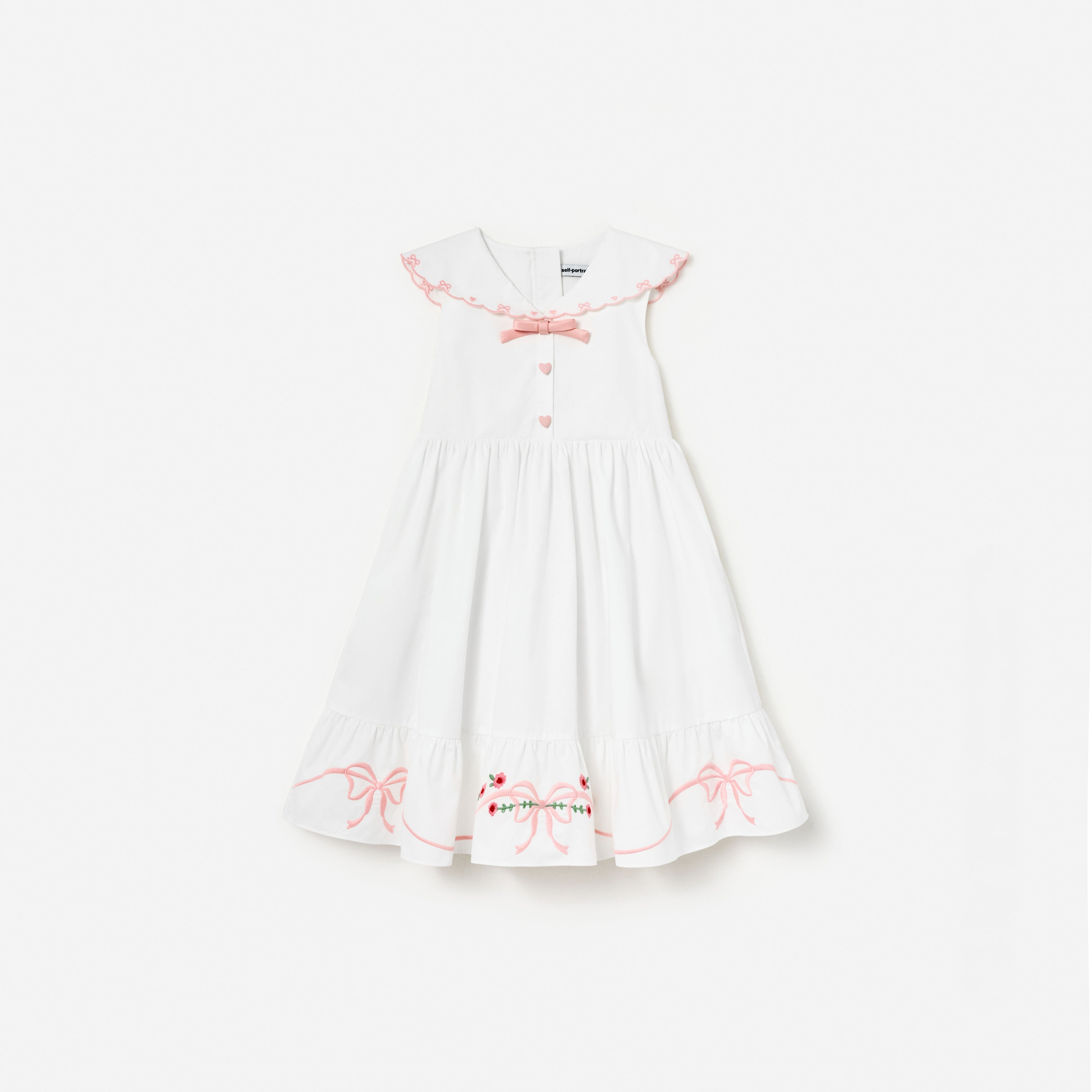 White Cotton Bow Embroidered Dress