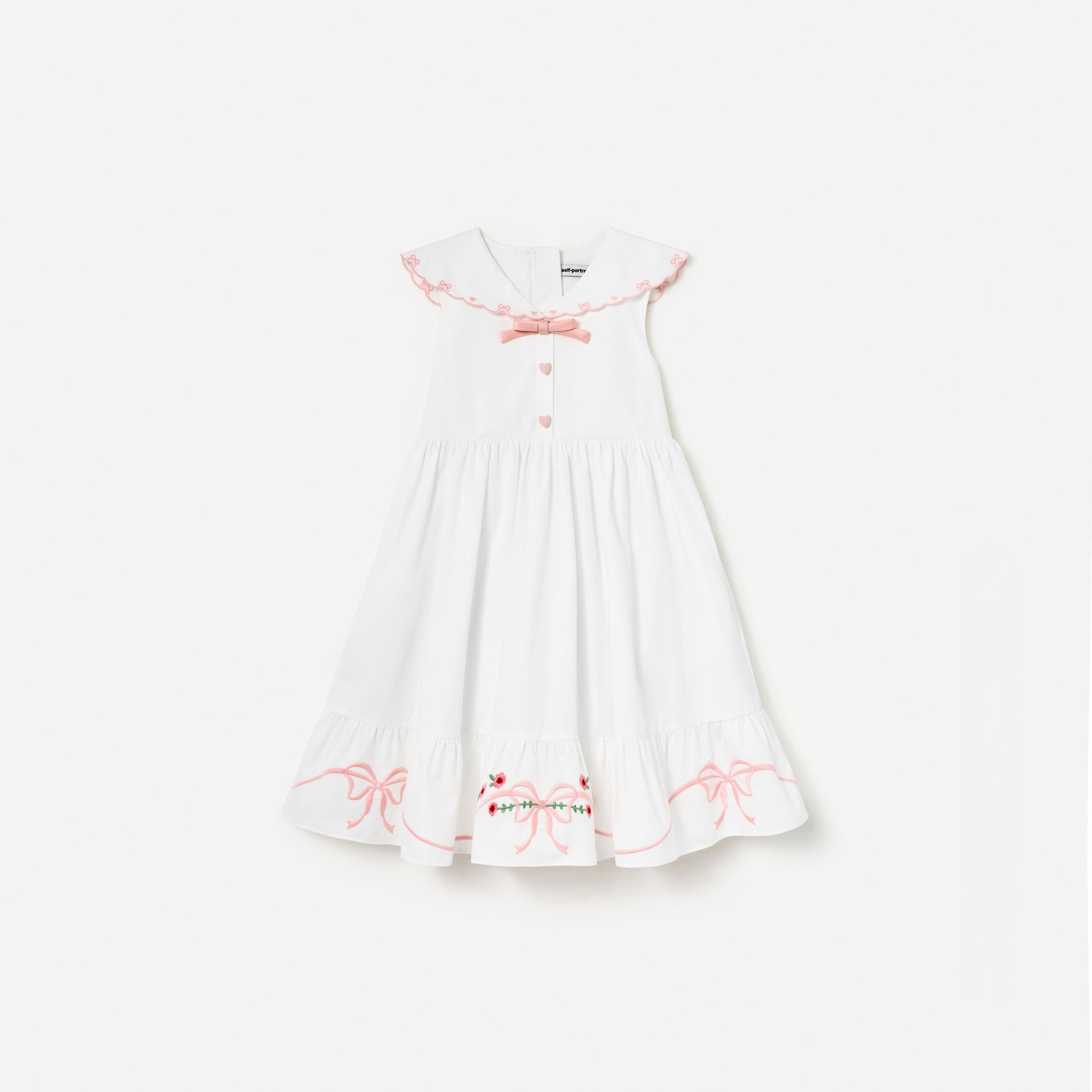 White Cotton Bow Embroidered Dress