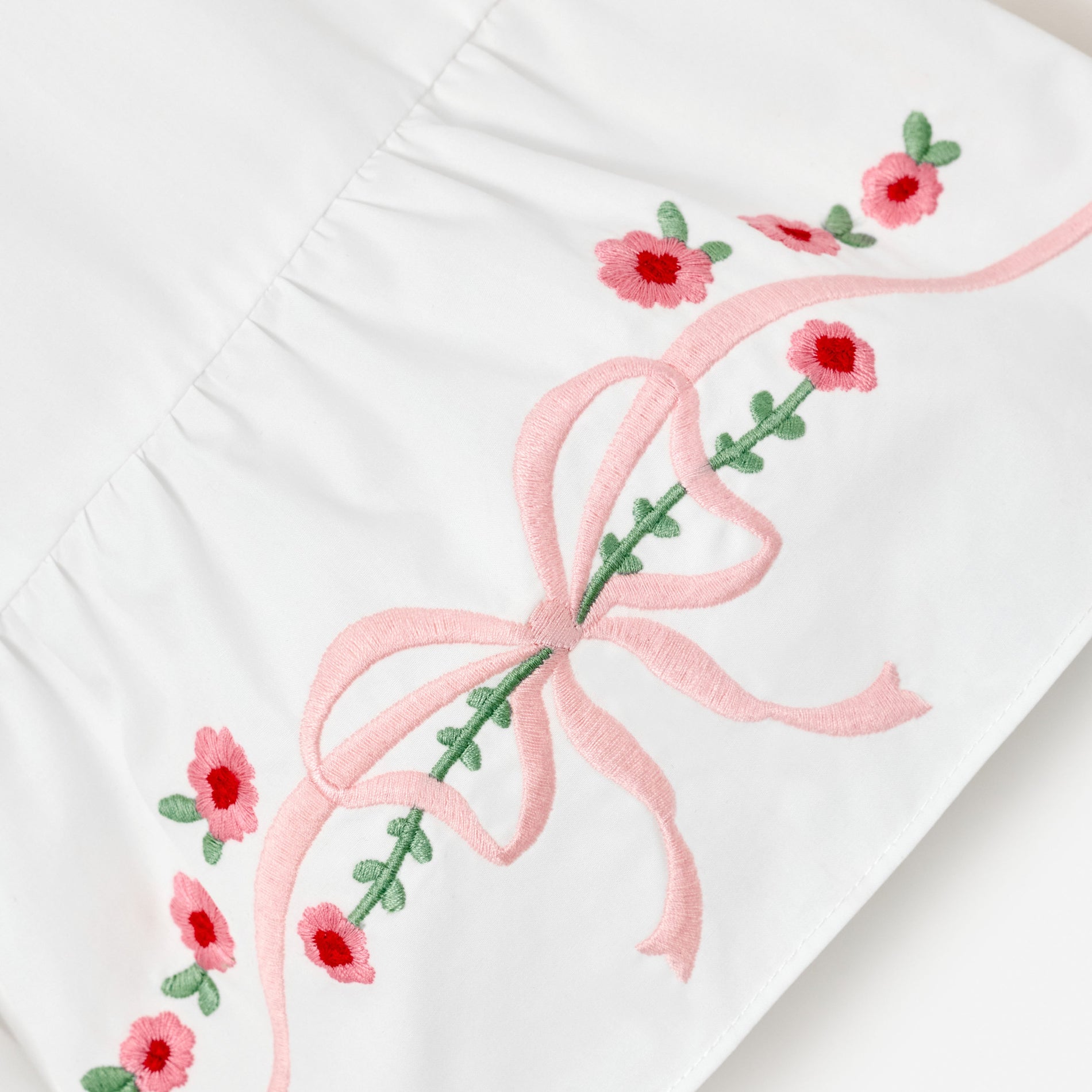 White Cotton Bow Embroidered Dress