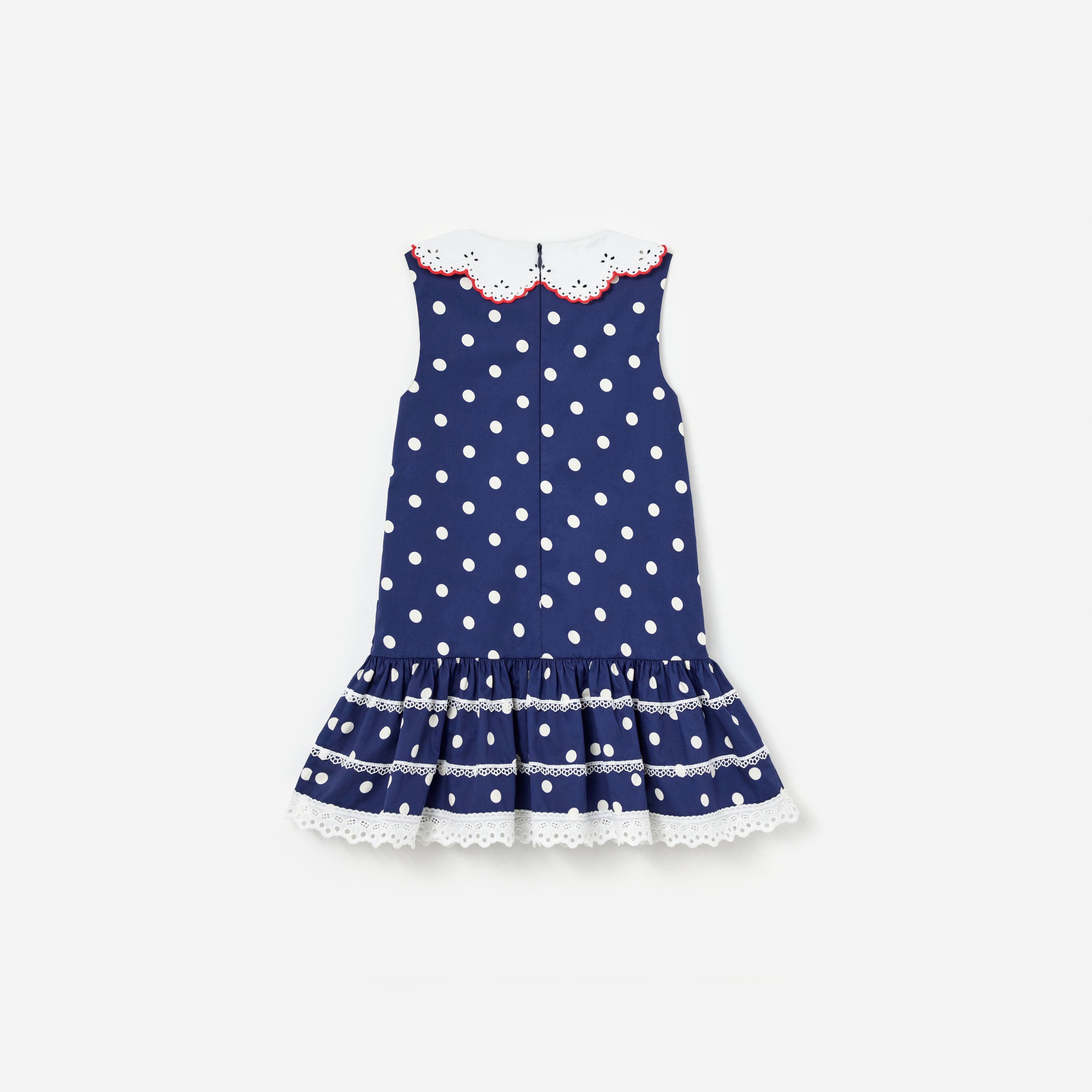Navy Polka Dot Cotton Sleeveless Dress