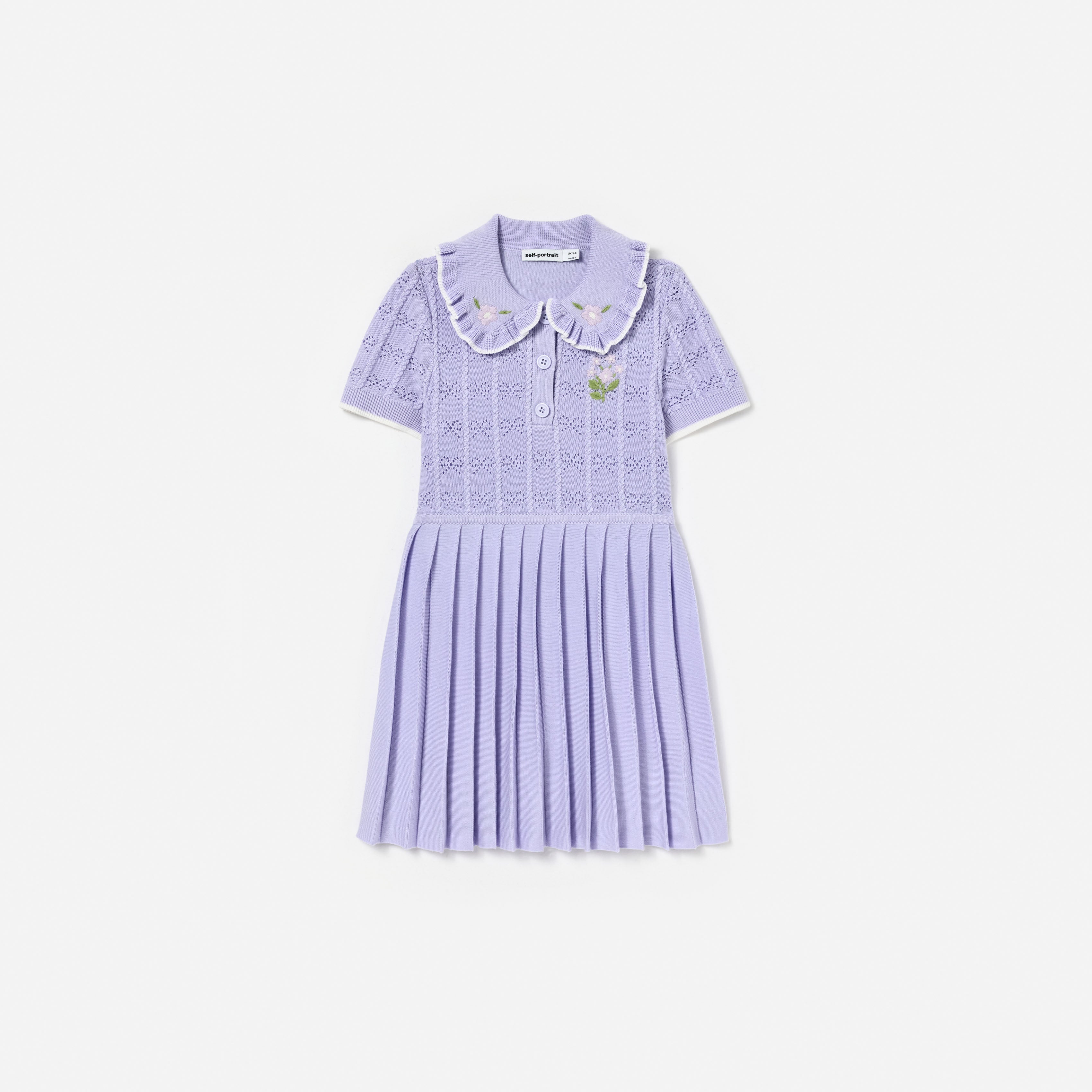 Lilac Pleated Pointelle Knit Dress