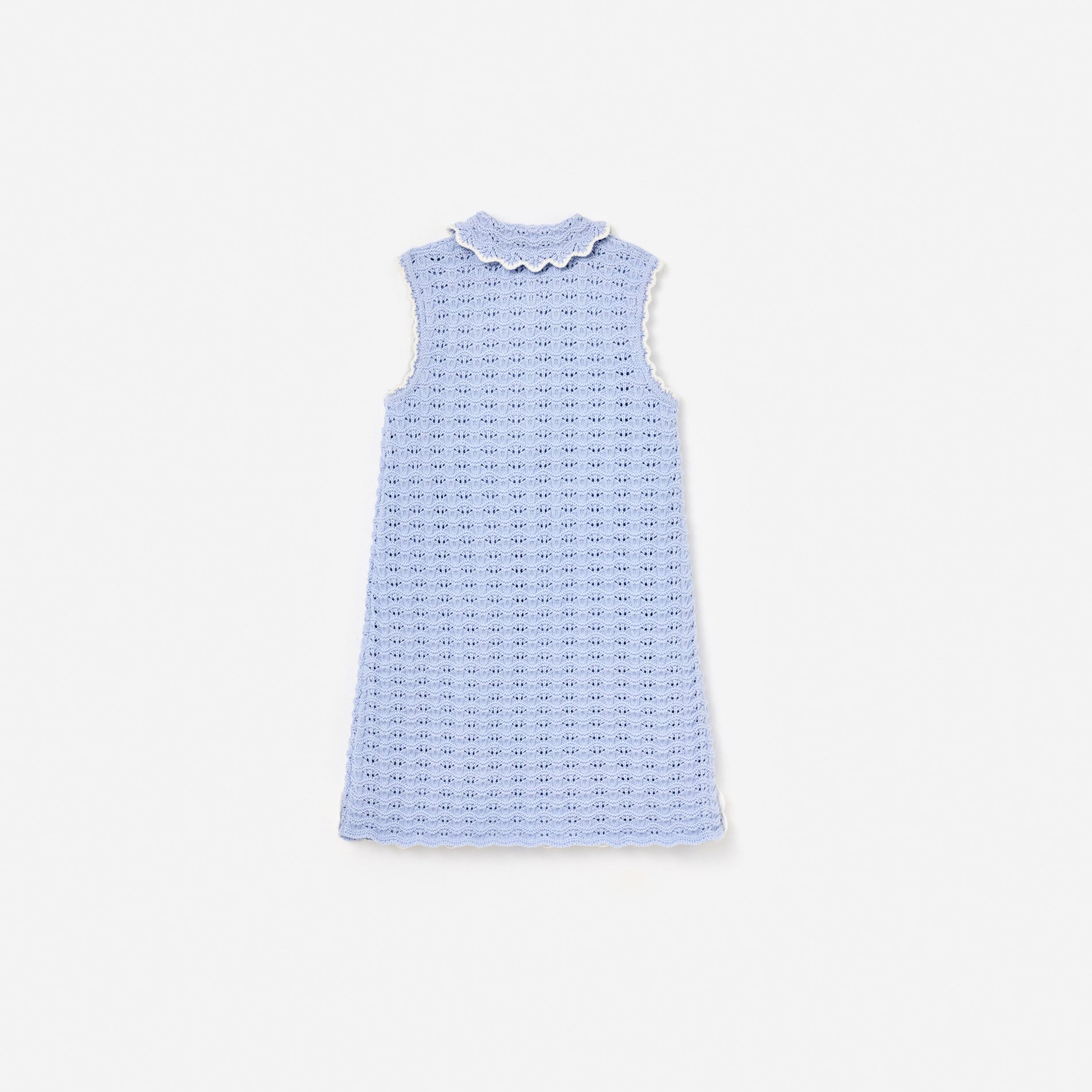Blue Daisy Trim Pointelle Knitted Dress