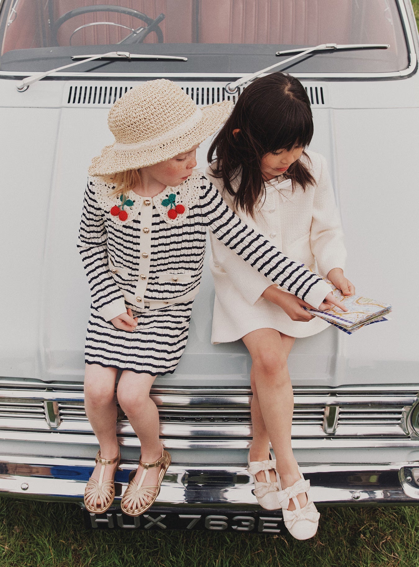 Cream And Navy Striped Knitted Cardigan