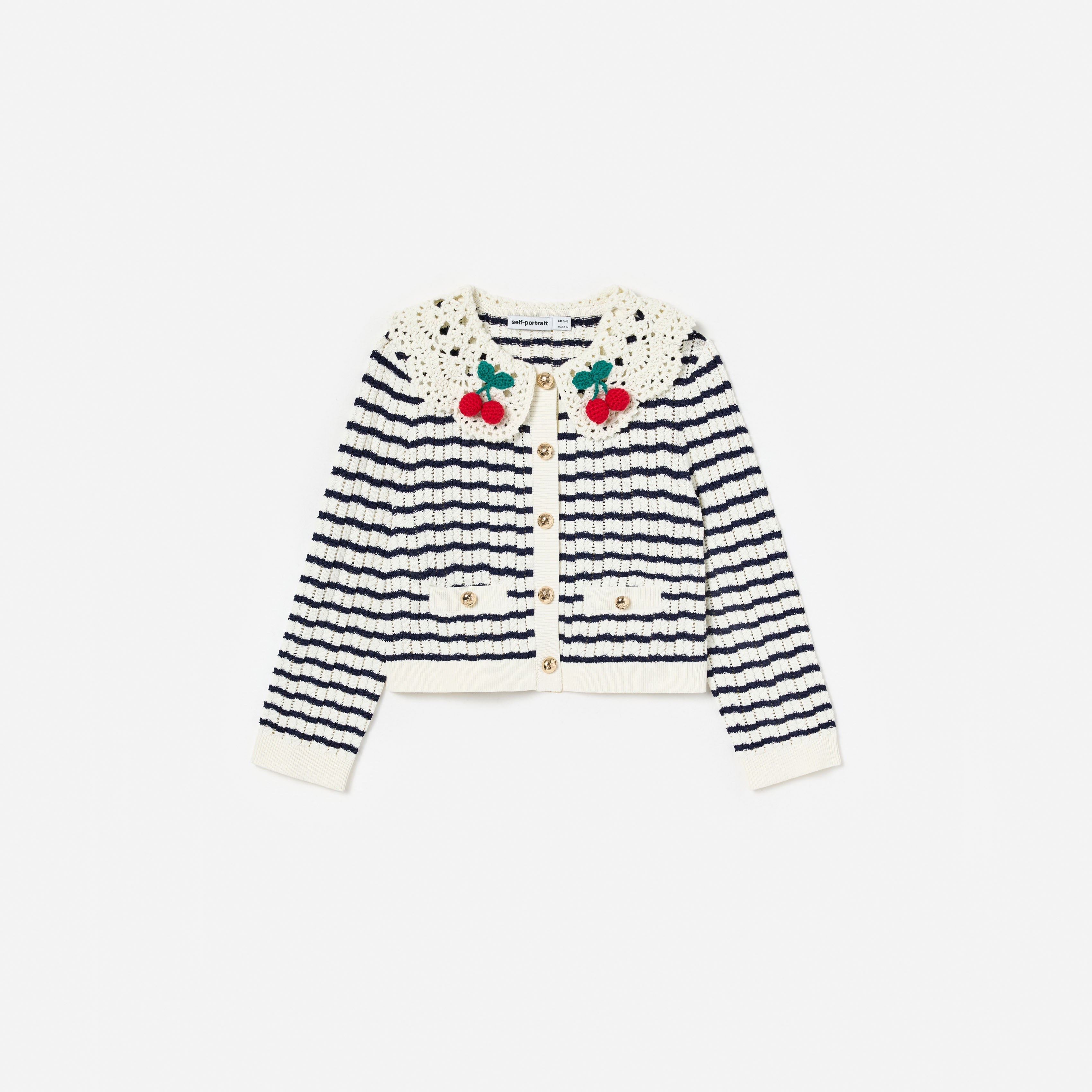 Cream And Navy Striped Knitted Cardigan