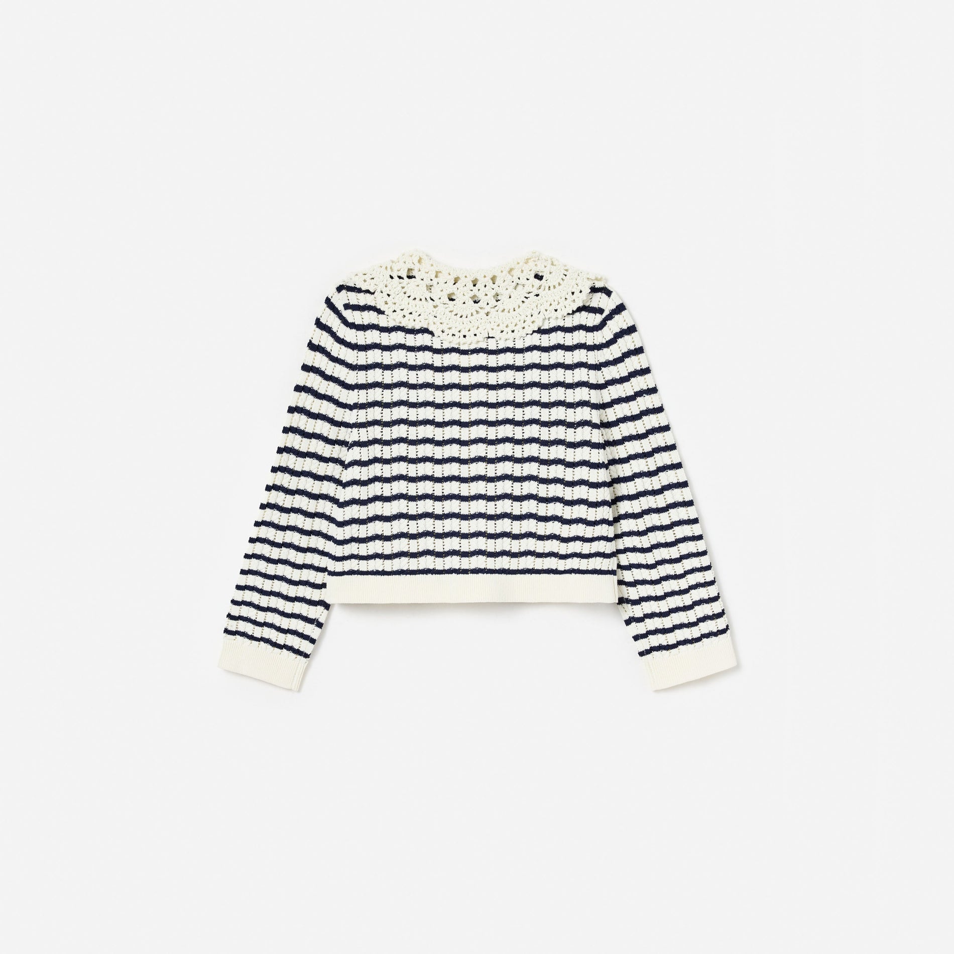 Cream And Navy Striped Knitted Cardigan