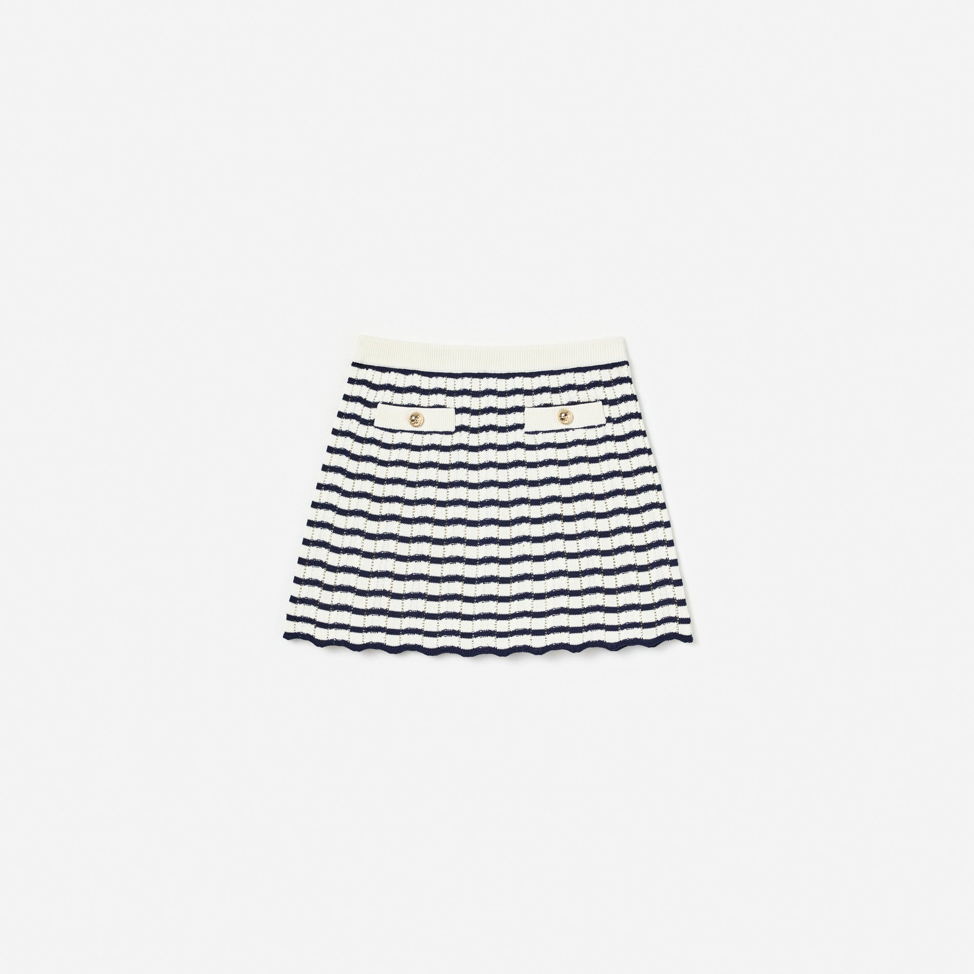Cream And Navy Striped Knitted Skirt