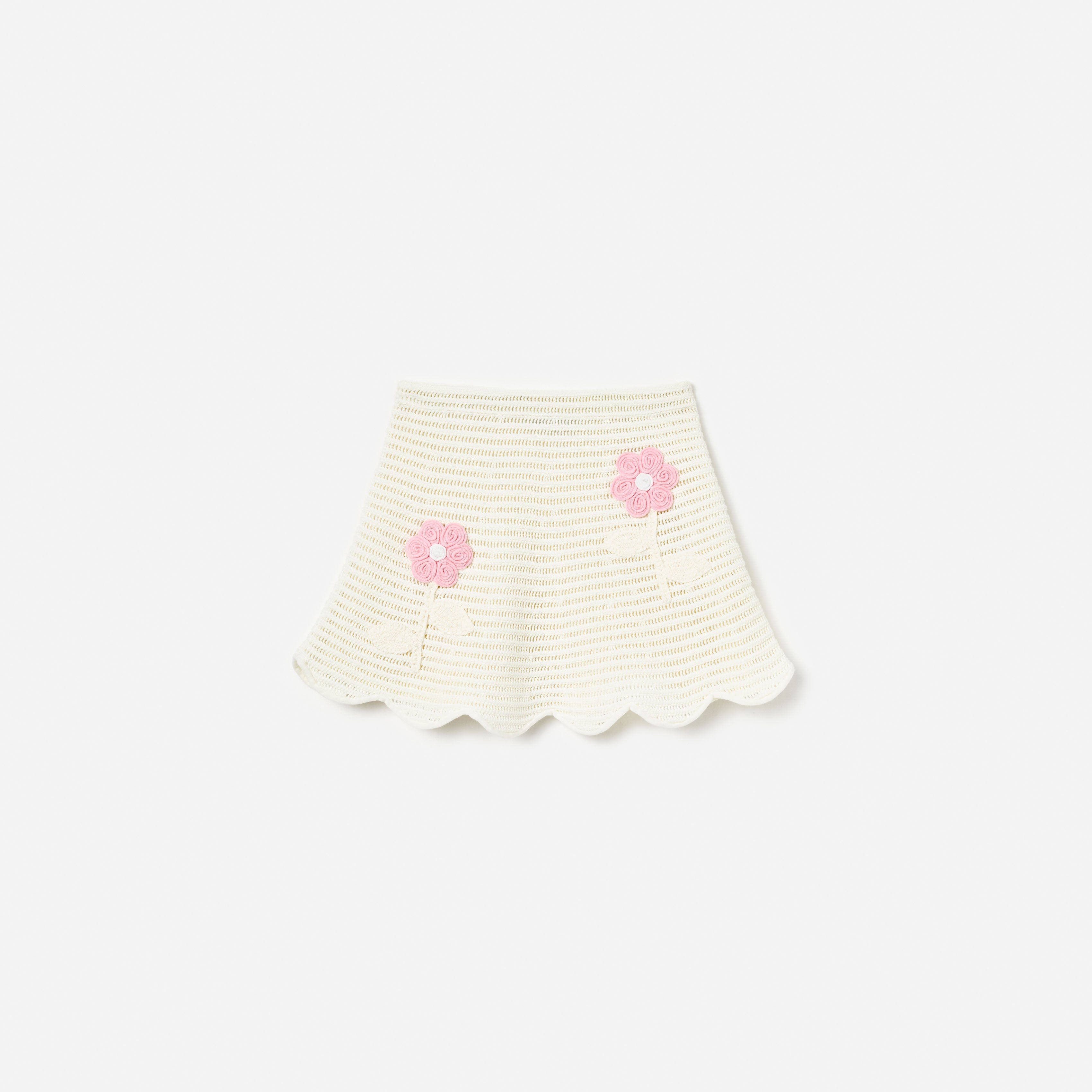 Cream Flower Knitted Skirt