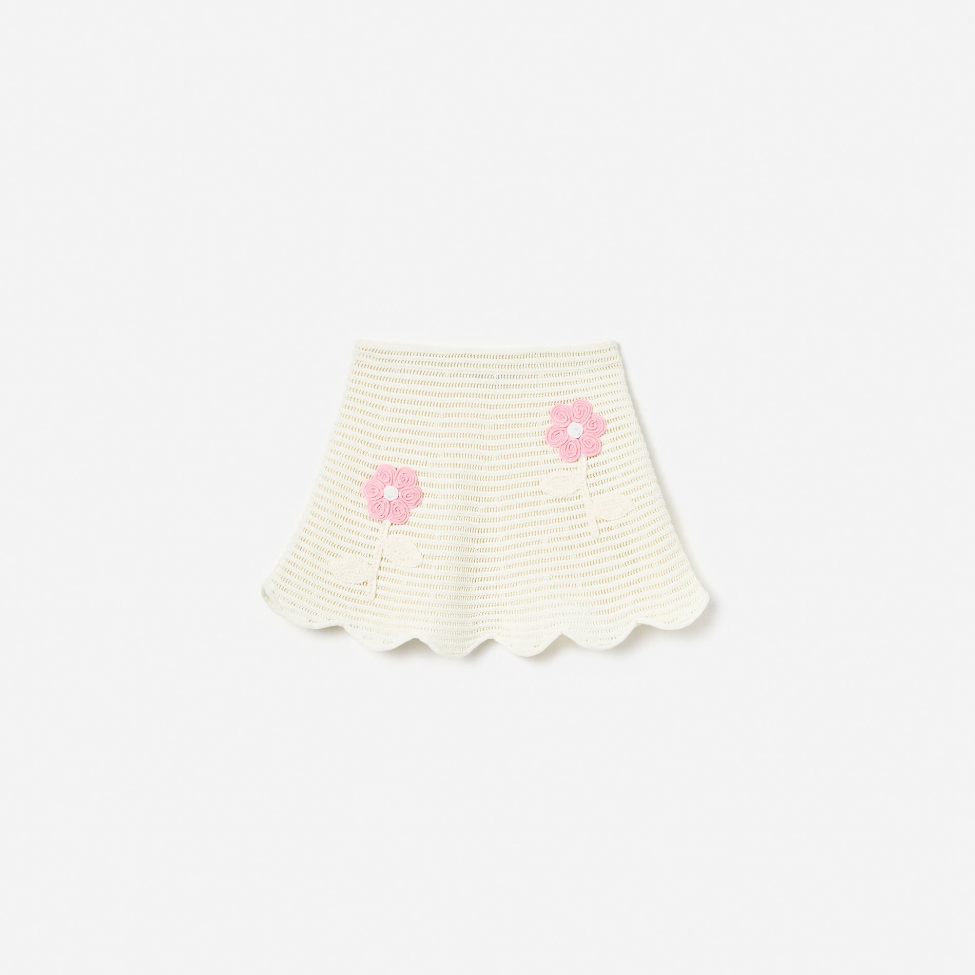 Cream Flower Knitted Skirt