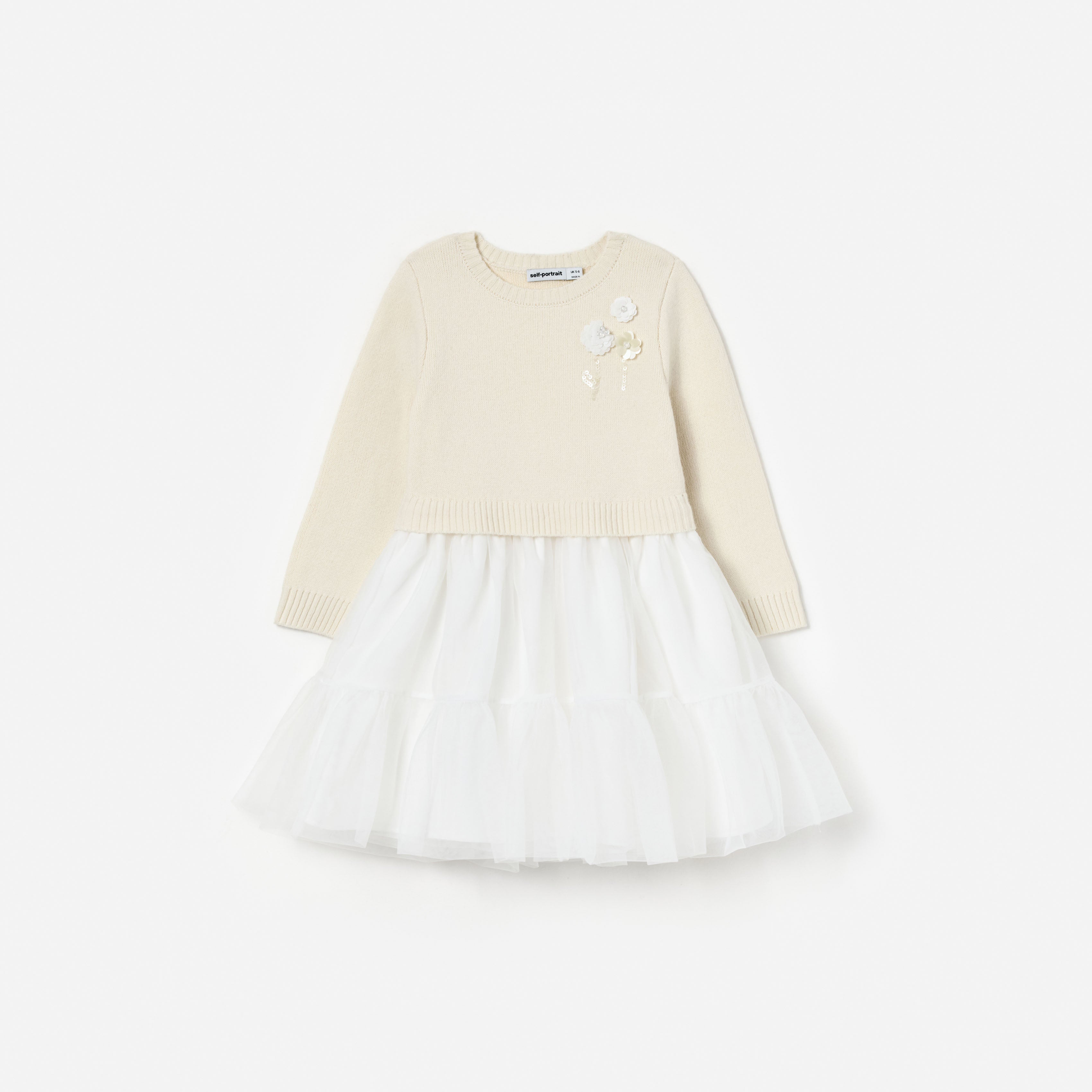 Cream Tulle Knit Dress