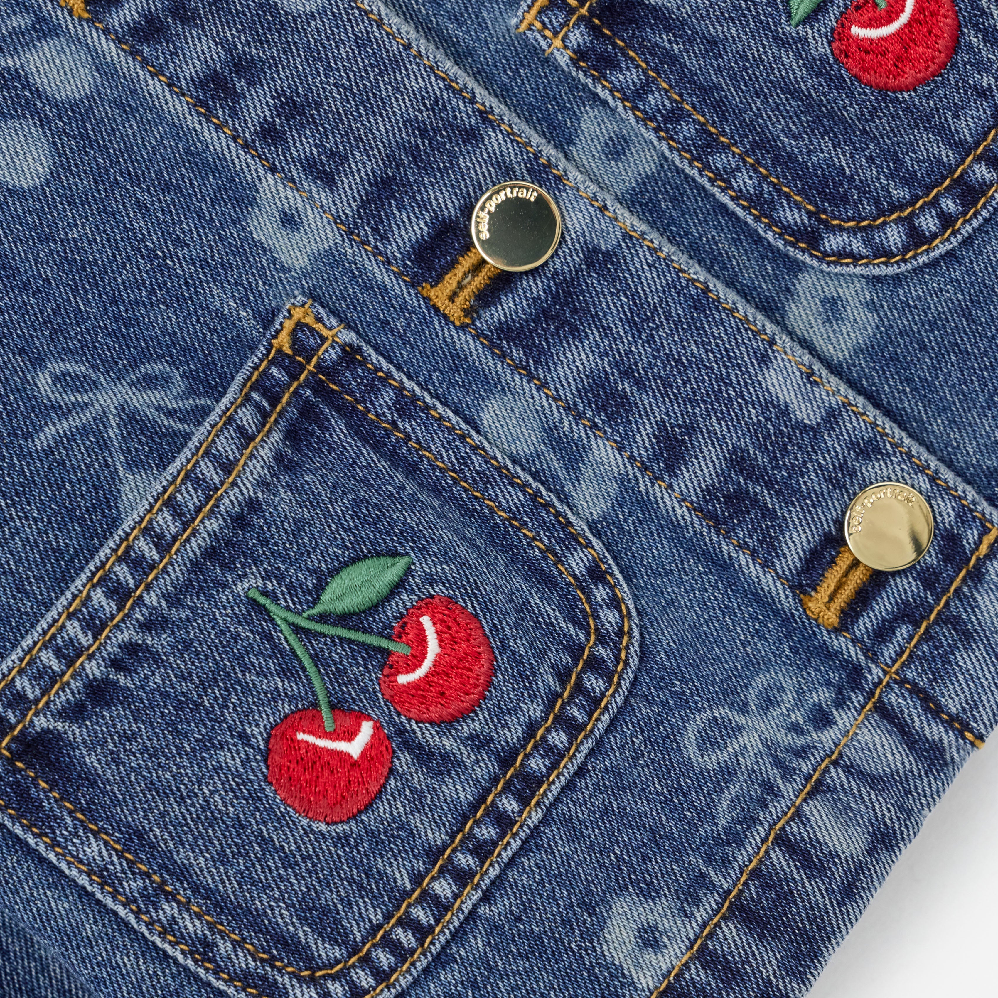 Denim Cherry Bow Printed Jacket