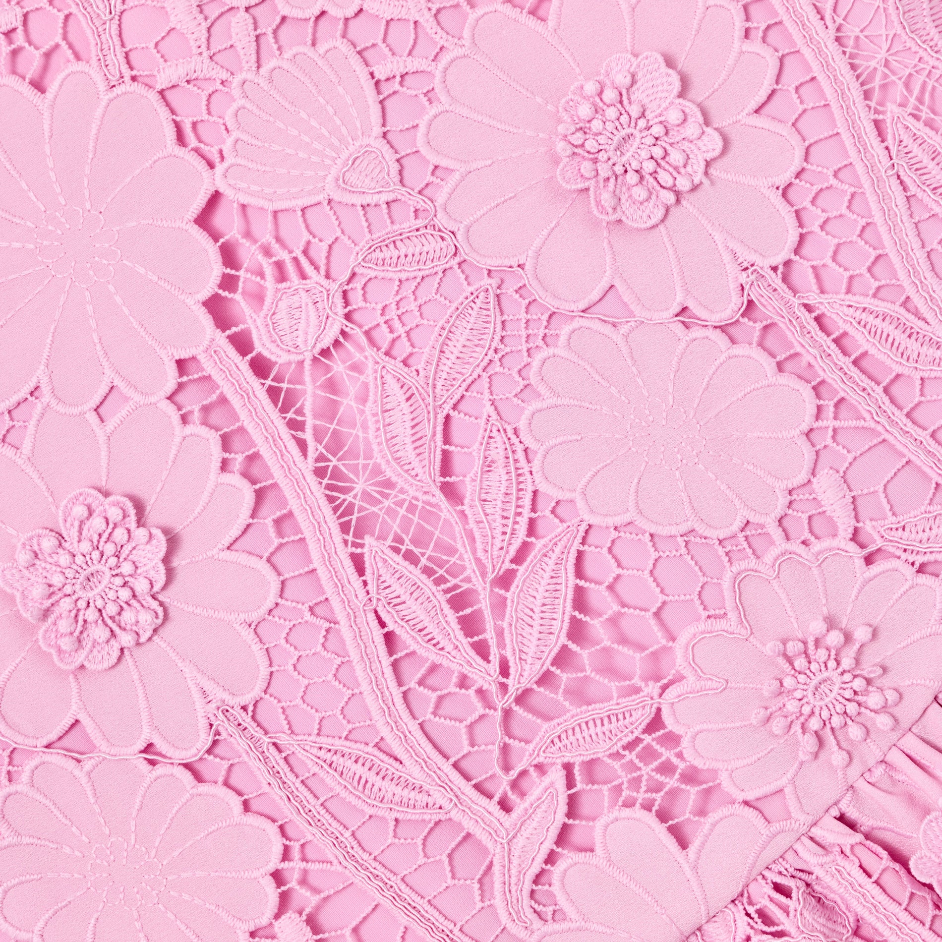 Pink Sleeveless Flower Lace Dress