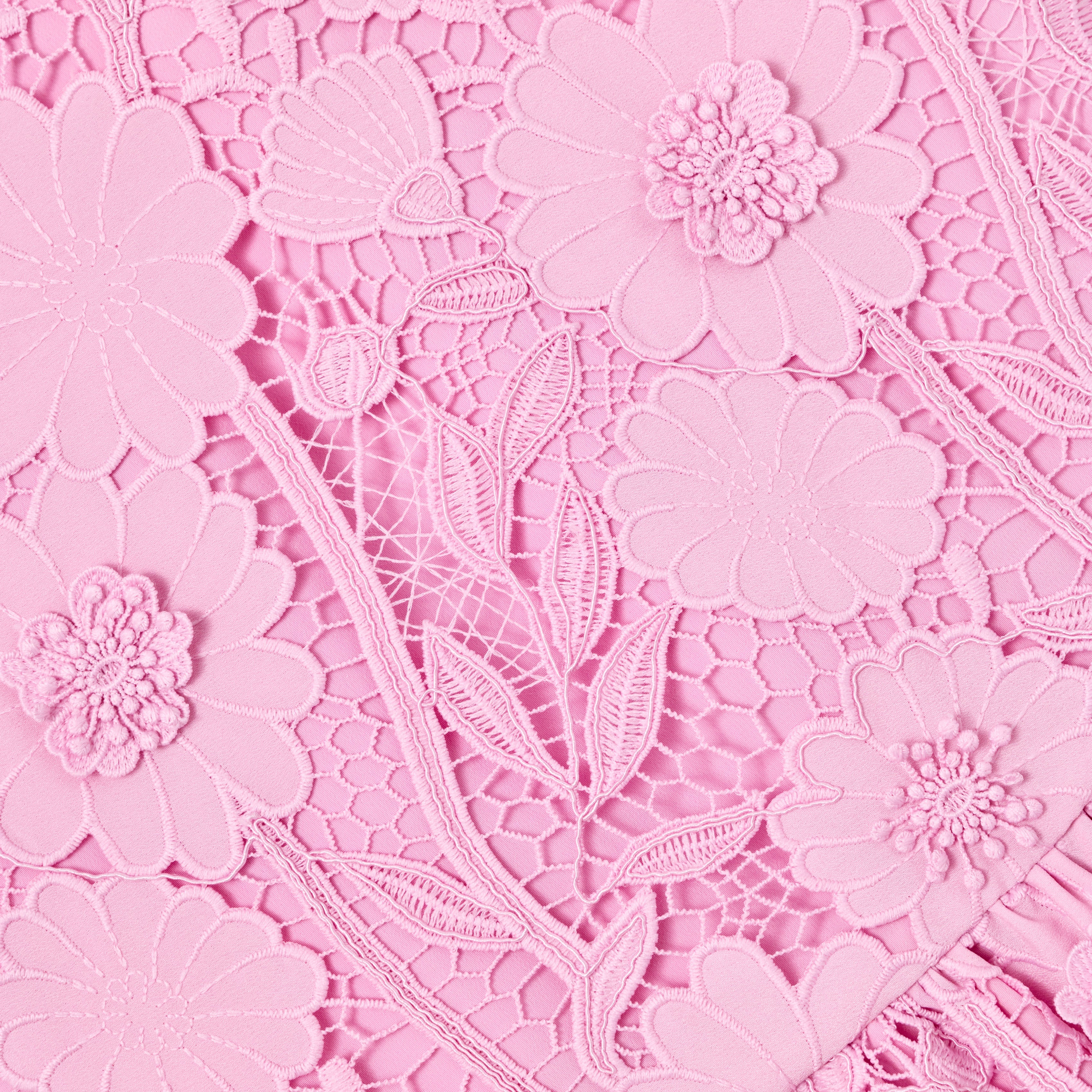 Pink Sleeveless Flower Lace Dress