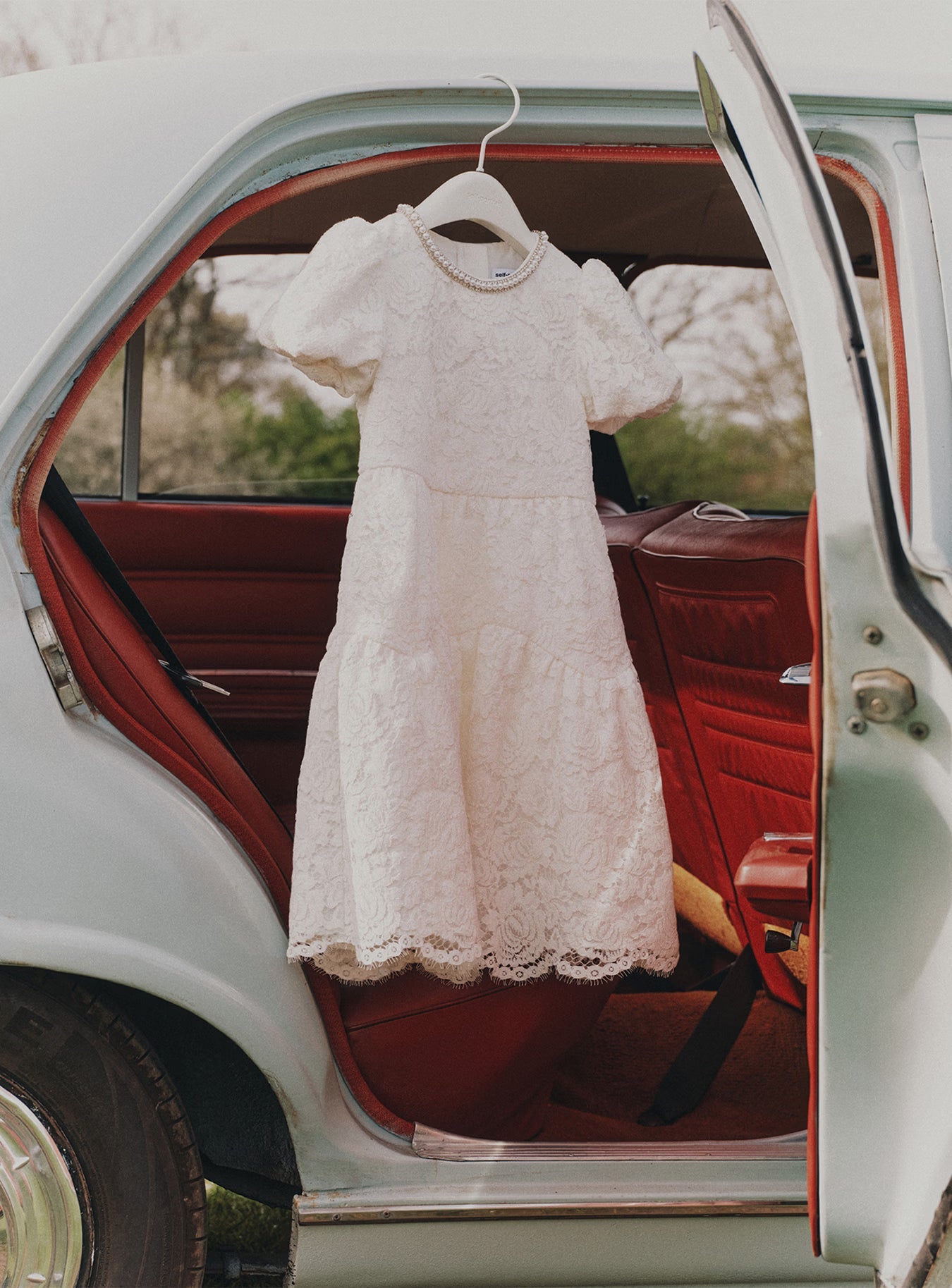 White Lace Pearl Trim Dress
