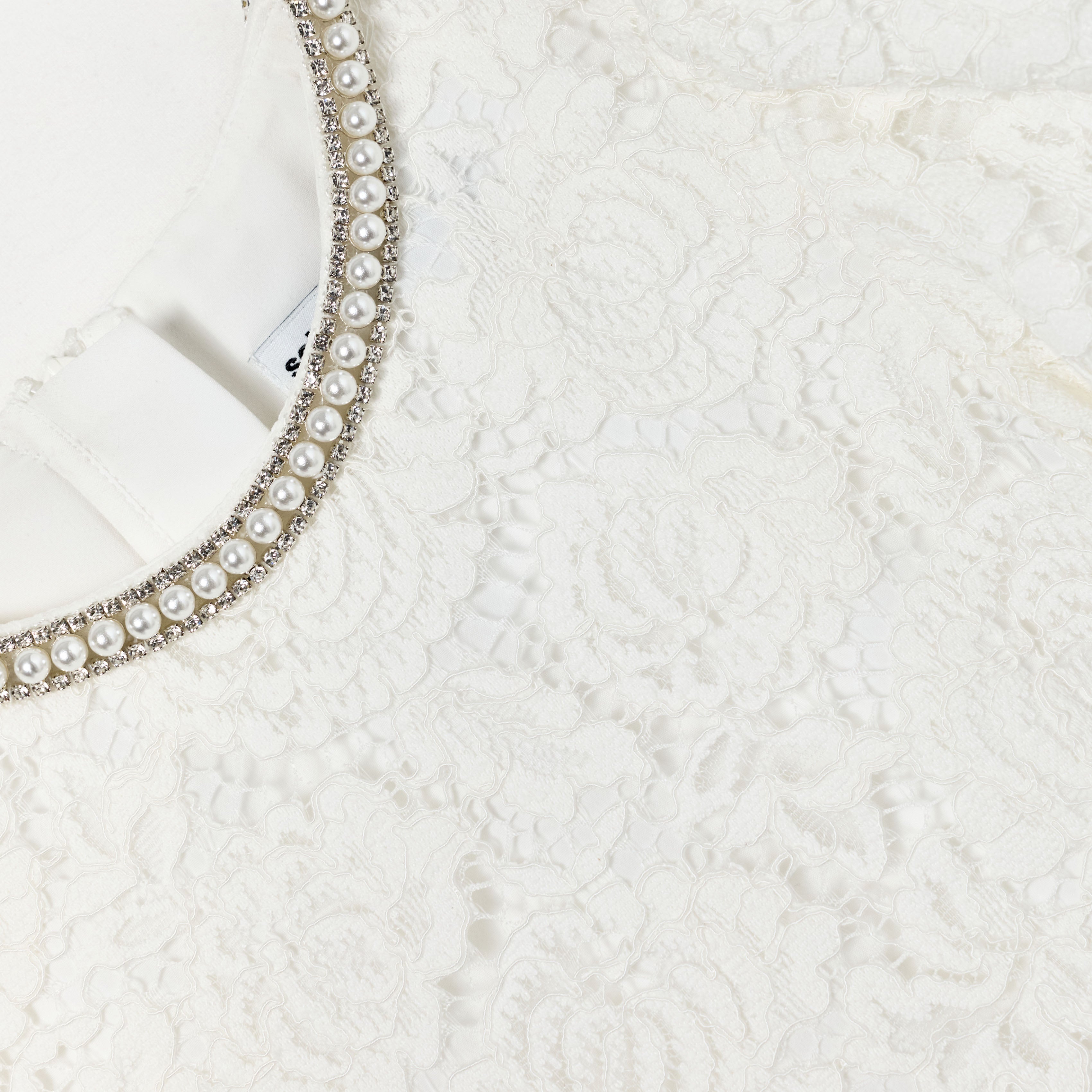 White Lace Pearl Trim Dress